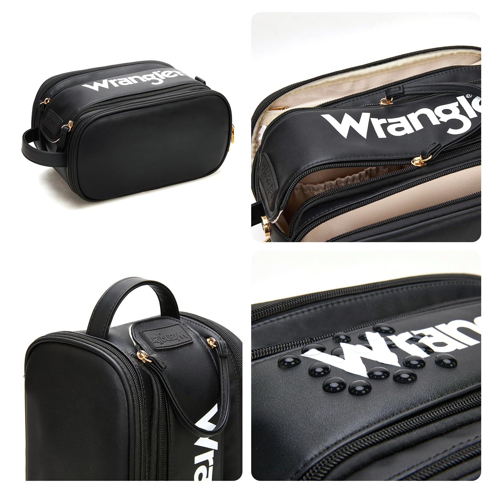 Montana West X Wrangler Large Makeup Bag Travel Toiletry Bag Portable Cosmetic Bag Make Up Organizer with Divider and Handle for Women