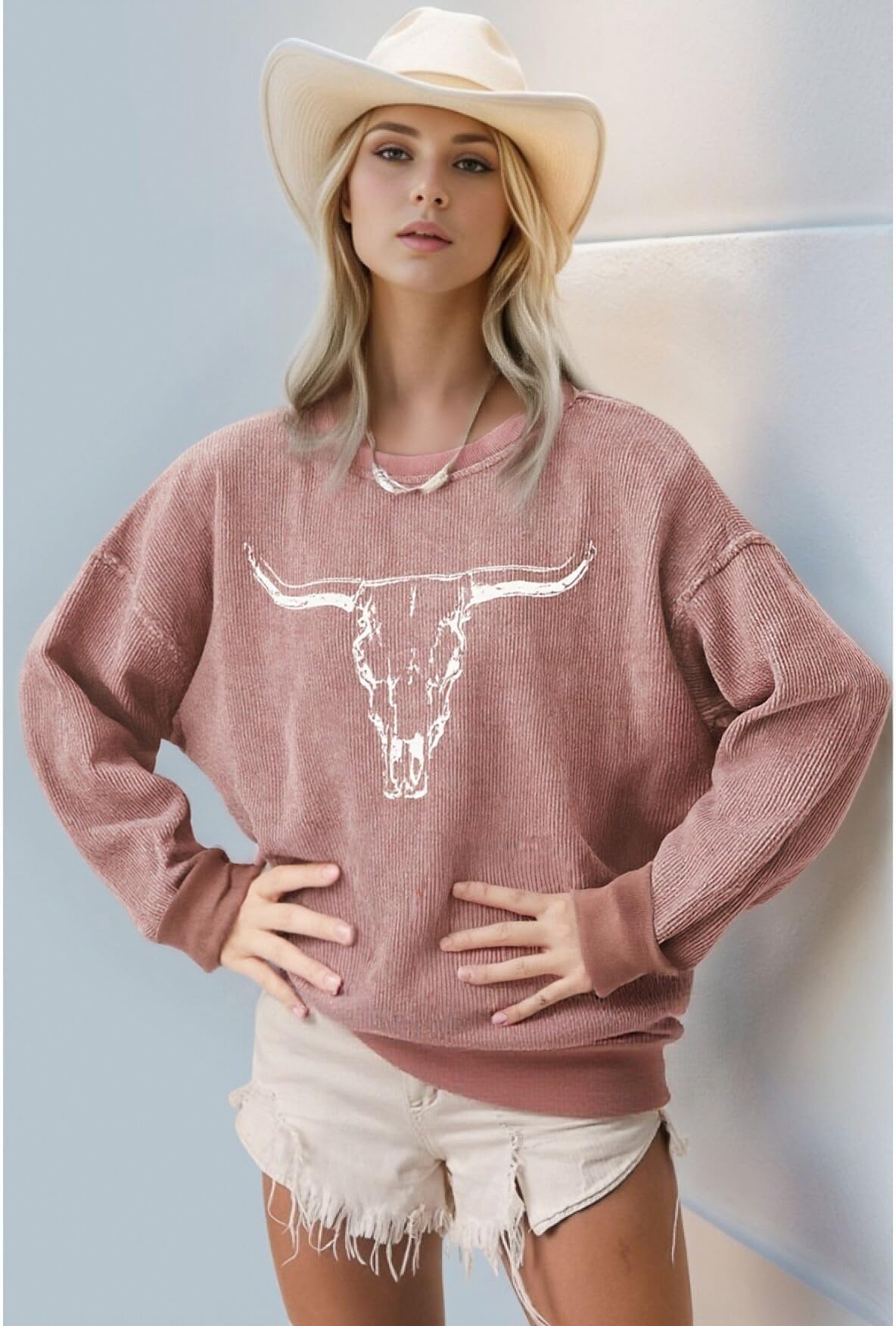UNIQUEONE Boho Cow Skull Sweatshirt Women Cowgirl Shirt Rodeo Western Country Concert Outfits Nashville Graphic Pullover Tops