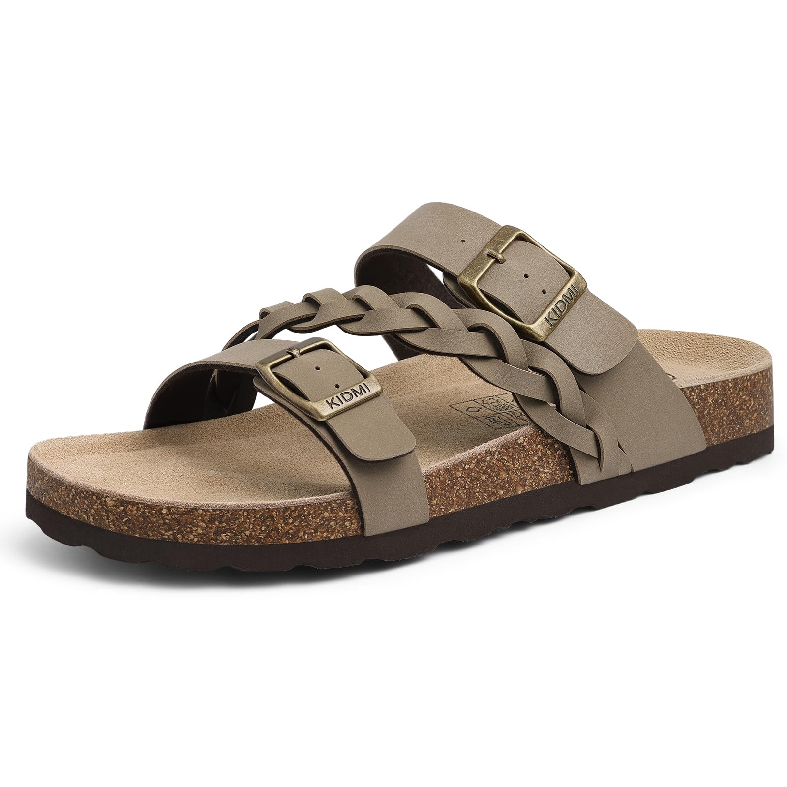 KIDMI Women's Cork Footbed Sandals with Arch Support Comfortable Slip-On Slide Sandals With Adjustable Buckle for Summer