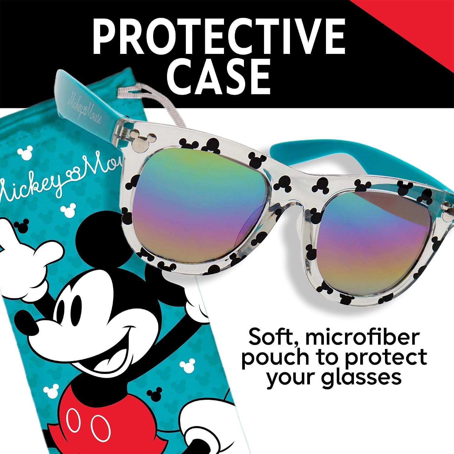 ARKAID Mickey Mouse Disney Sunglasses for Kids Stylish, Comfortable & Durable UV-Protective Mickey Mouse Toddler Sunglasses With Soft Carrying Case - Official Kids Disney Sunglasses