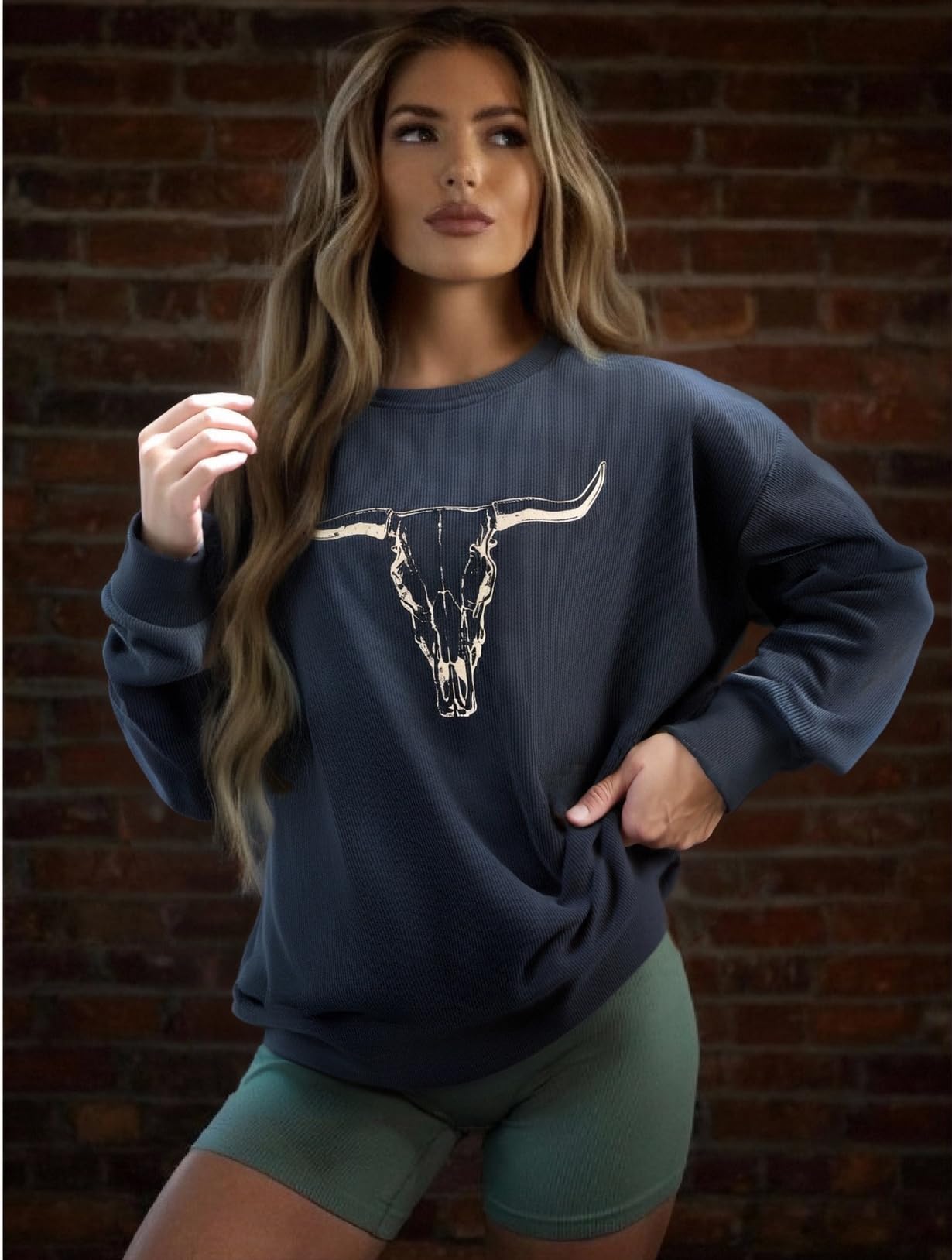 UNIQUEONE Boho Cow Skull Sweatshirt Women Cowgirl Shirt Rodeo Western Country Concert Outfits Nashville Graphic Pullover Tops
