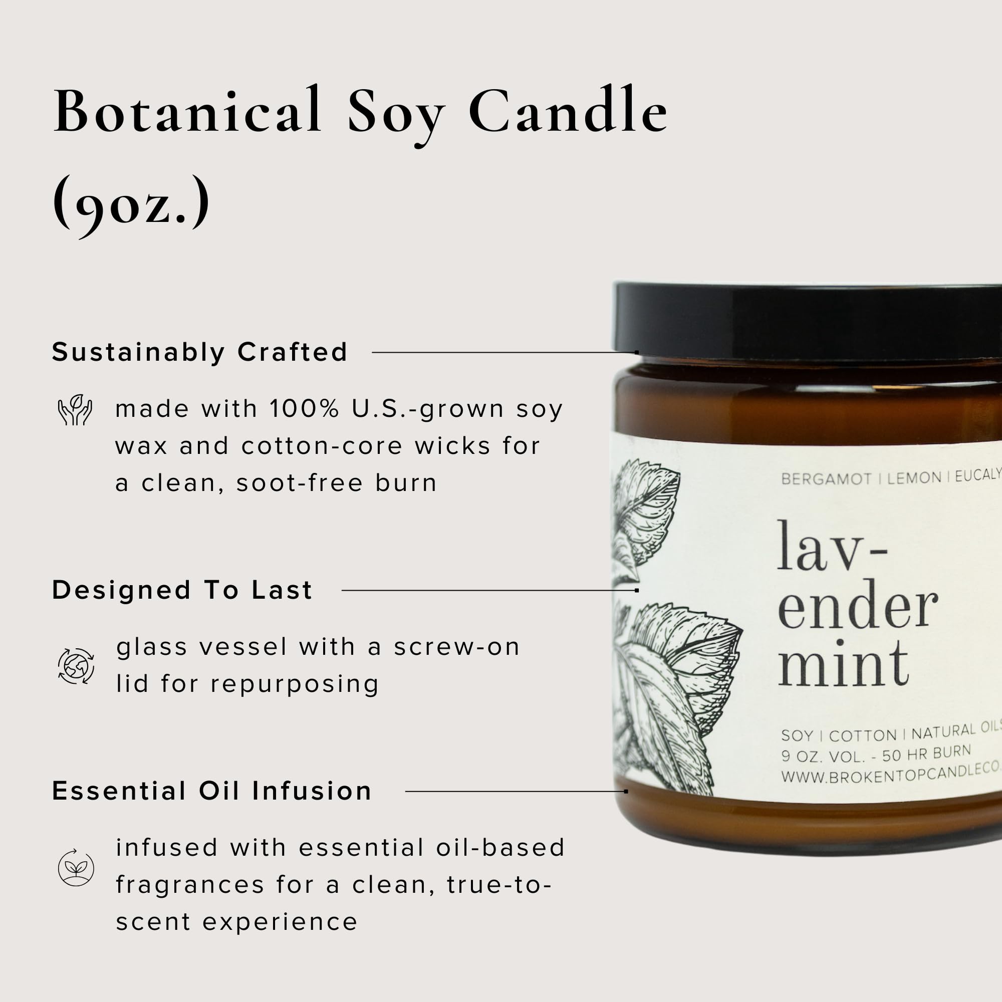 Broken Top Saguaro Cactus Pure Soy Candle | 9 oz. | Agave, Aloe & Moss. 50-Hour Burn Time. Natural Cotton Wick, Vegan, No Parabens, No Phthalates