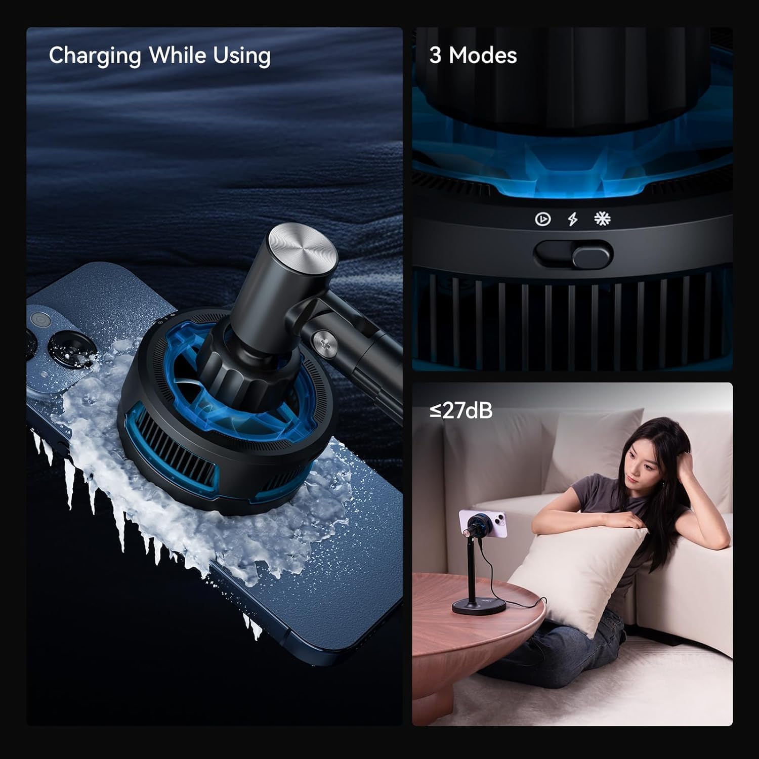 ULANZI SK-10 3-in-1 Phone Cooling Fan, Magnetic Wireless Charger Stand Compatible with iPhone 17 Pro Max, Semiconductor Cooler with Adjustable Desk Holder for Live Streaming, Gaming, Office Video Call