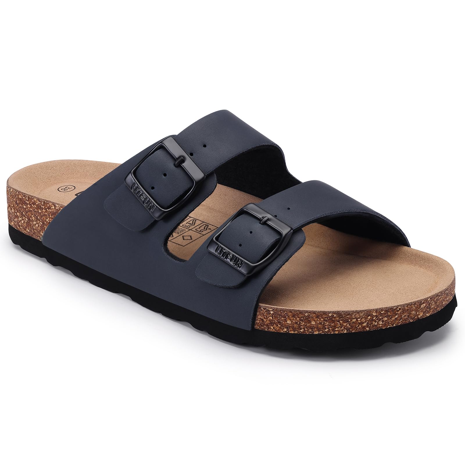 Litfun Unisex Cork Footbed Sandal Summer Slip On Slide Sandals with Adjustable Buckle for Women Men
