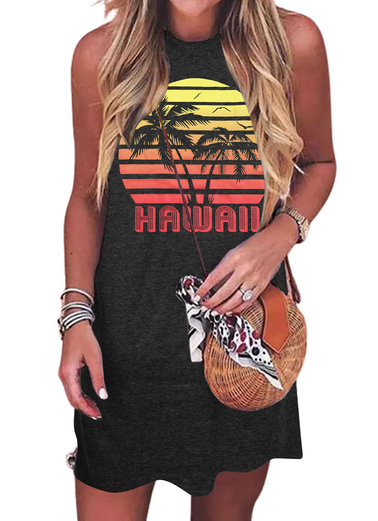 Summer Sundress for Women Beach Tank Dress Sleeveless Graphic T Dress Short Casual Sun Dresses Beach Cover Up