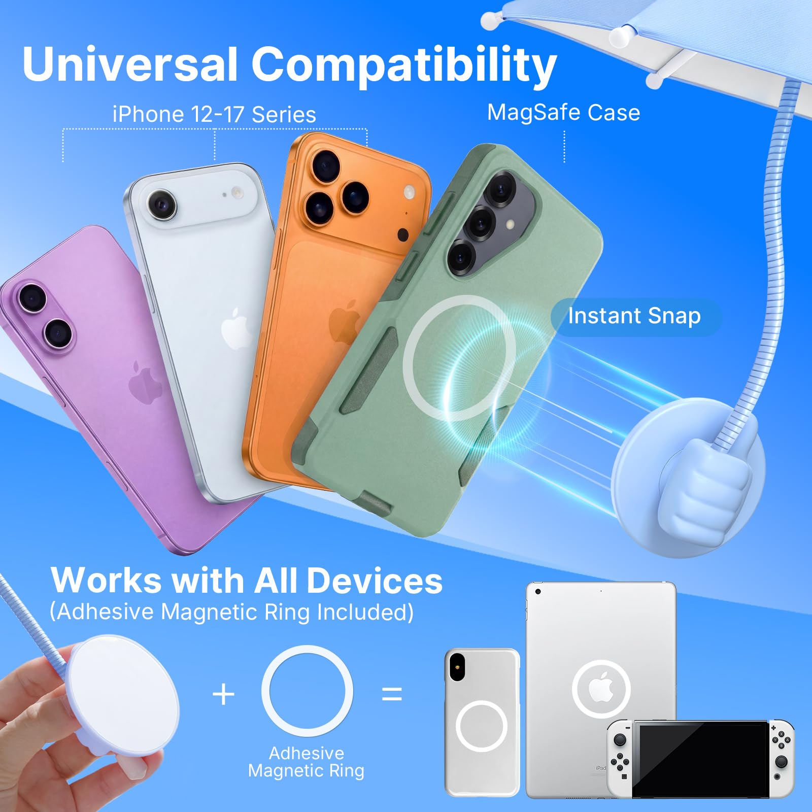 Phone Umbrella for Sun Shade Magnetic: Universal Anti-Glare Umbrella for iPhone UPF45+ Heat UV Protection Thumbs Up Women Teen Girl Gifts Trendy Stuff Pool Travel Beach Accessories Vacation Essentials