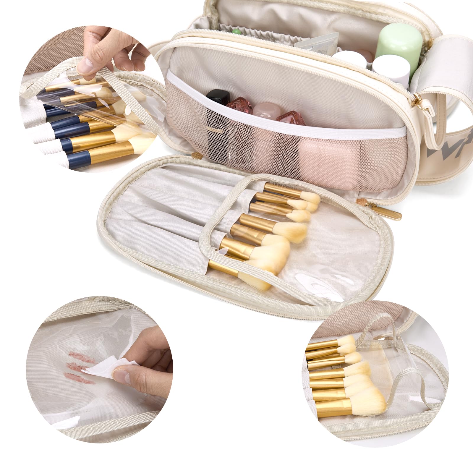 Montana West X Wrangler Large Makeup Bag Travel Toiletry Bag Portable Cosmetic Bag Make Up Organizer with Divider and Handle for Women