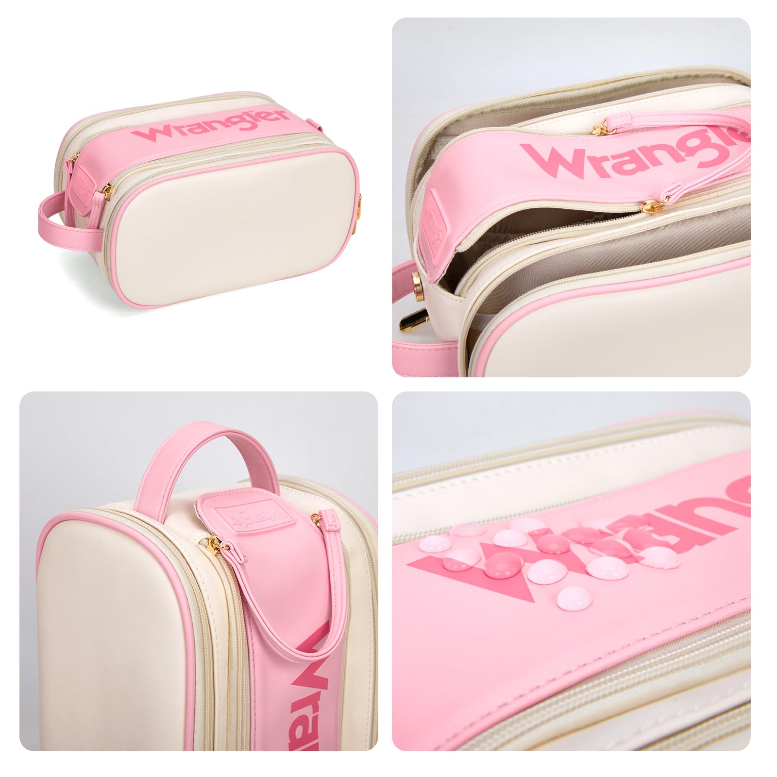 Montana West X Wrangler Large Makeup Bag Travel Toiletry Bag Portable Cosmetic Bag Make Up Organizer with Divider and Handle for Women