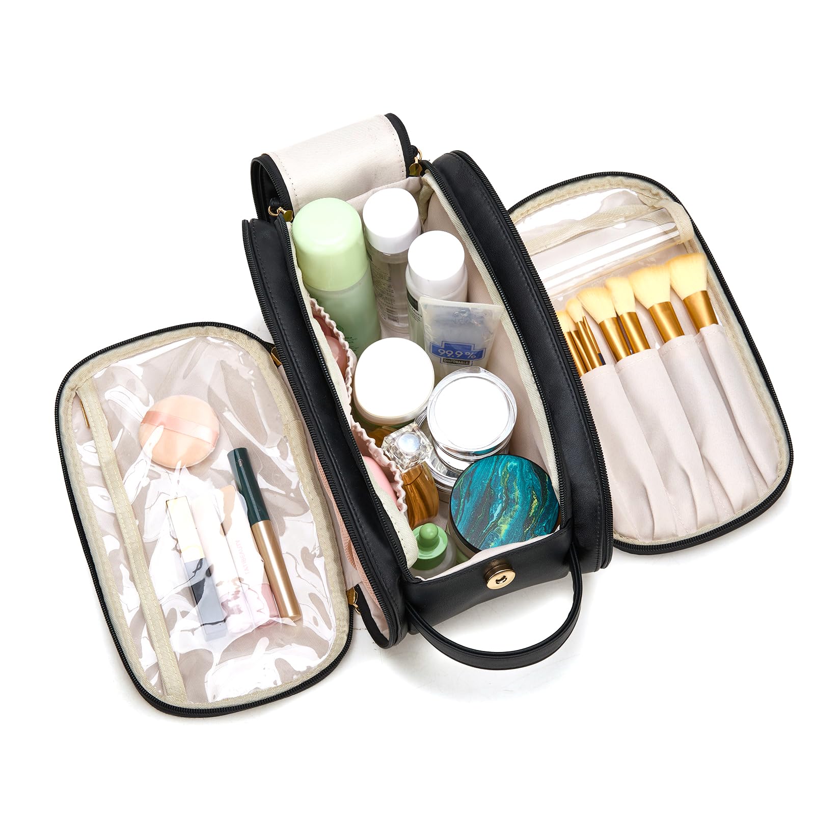 Montana West X Wrangler Large Makeup Bag Travel Toiletry Bag Portable Cosmetic Bag Make Up Organizer with Divider and Handle for Women