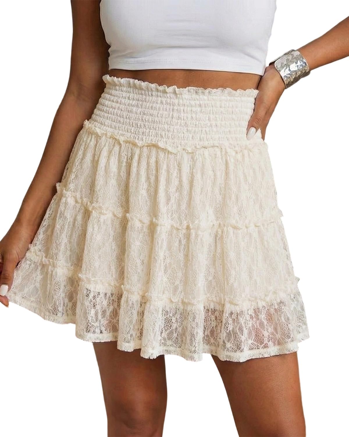Womens Lace Mini Skirt High Waisted Flowy Skirts with Shorts Underneath Boho A Line Skort Trendy 2026
