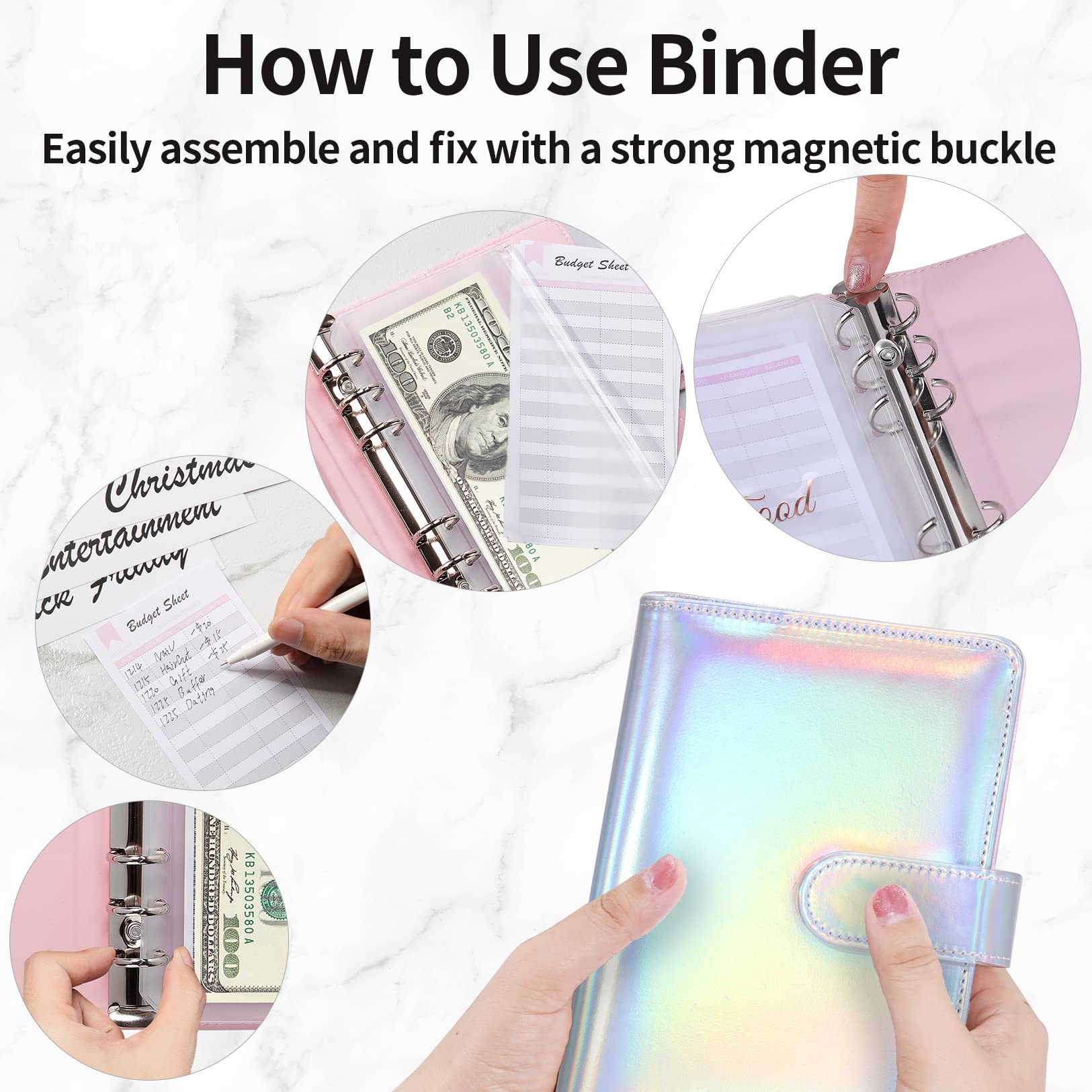 Sooez Budget Binder with Money Saving Challenge, Money Saving Binder with Cash Envelopes, Expense Sheets, Challenge Tracker & Category Labels, Envelope Savings Challenges Book for Home Office School