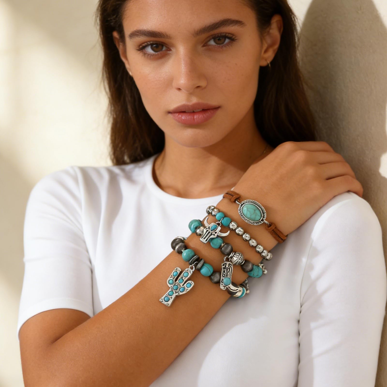 Navajo Pearls Jewelry Turquoise Western Bracelets Boho Native Jewelry Beaded Bracelet Stack for Summer Clothes Country Concert Outfits