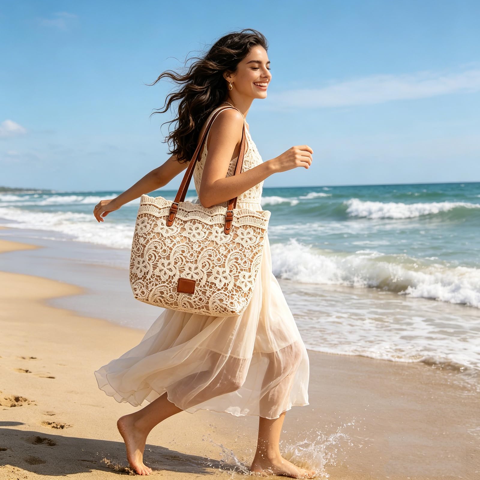 Woven Tote Hobo Bags for Women,Crochet Beach Bag Purse Knitted Shoulder Bag Handbag with Removable Strap for Vacation Travel