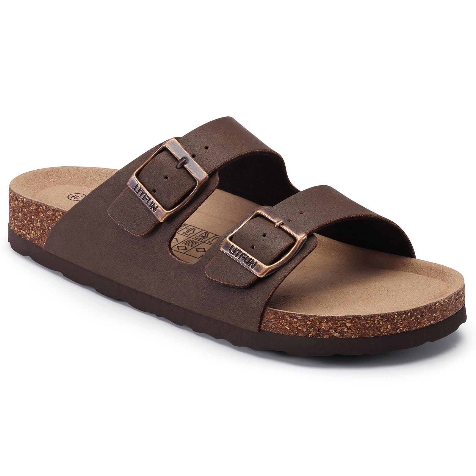 Litfun Unisex Cork Footbed Sandal Summer Slip On Slide Sandals with Adjustable Buckle for Women Men