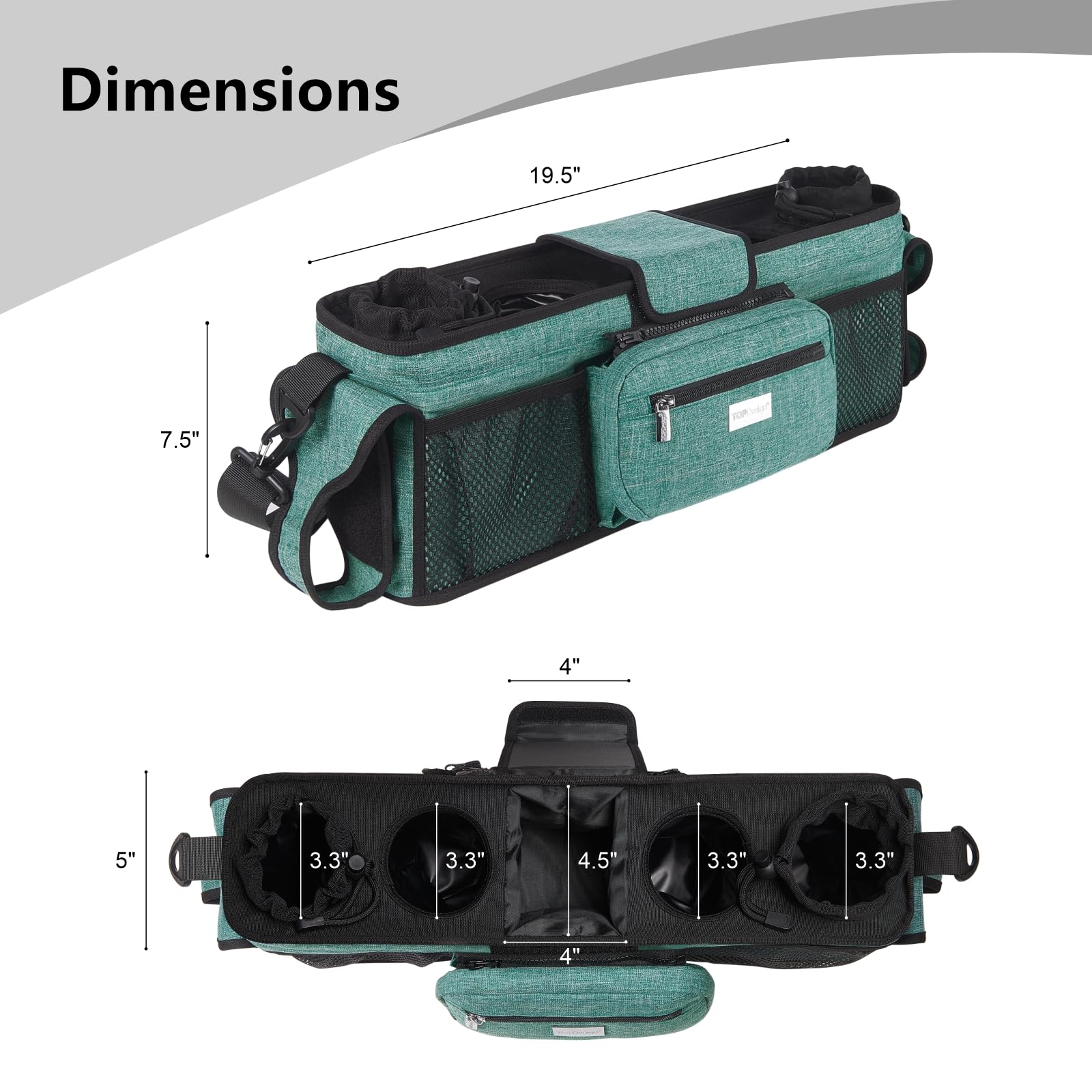 TOPDesign Universal Baby Stroller Organizer, Stroller Caddy with Detachable Mesh Bag & Heightened Insulated Cup Holders & Non-Slip Secure Hooks Accessories, Fits Most Strollers (Checkerboard)