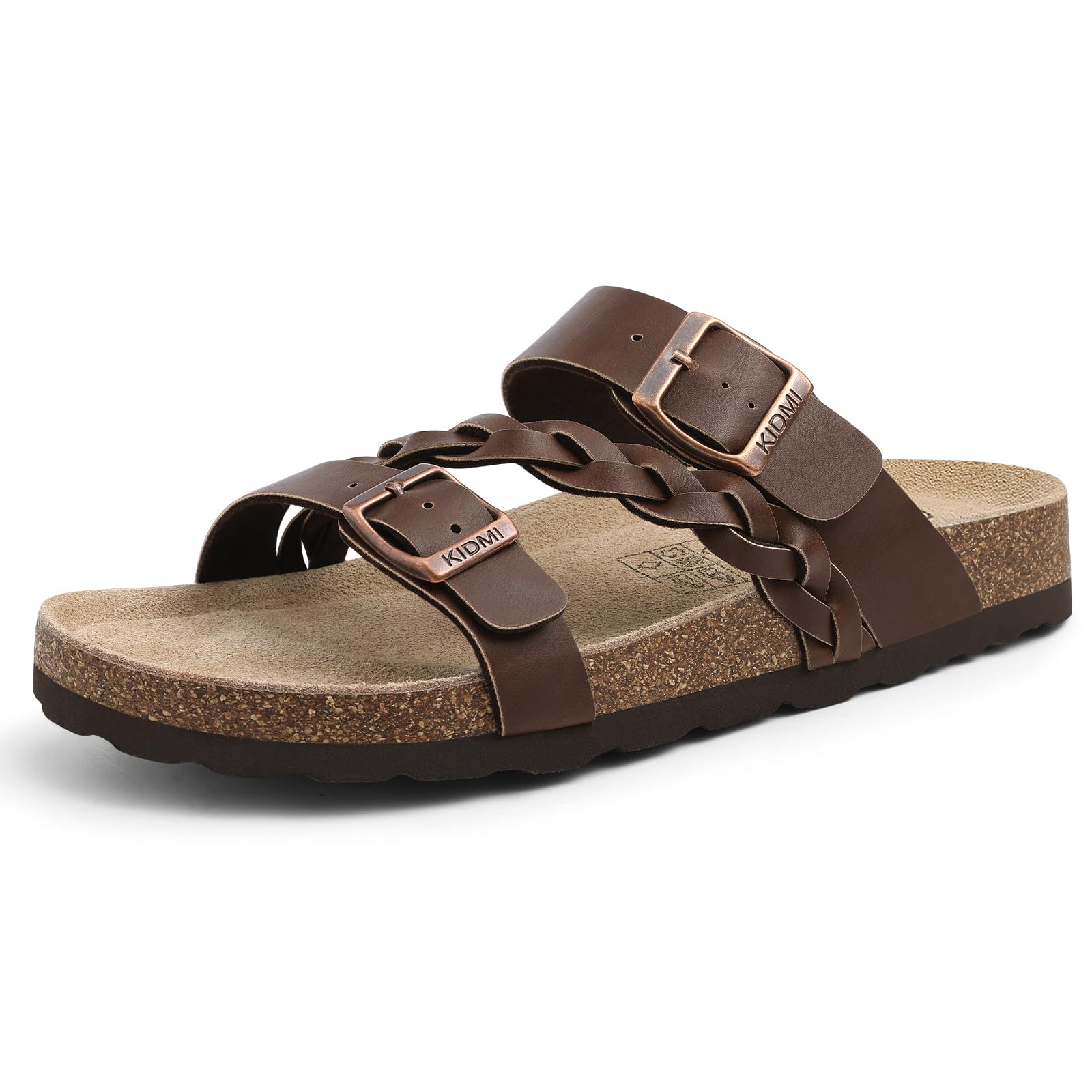 KIDMI Women's Cork Footbed Sandals with Arch Support Comfortable Slip-On Slide Sandals With Adjustable Buckle for Summer