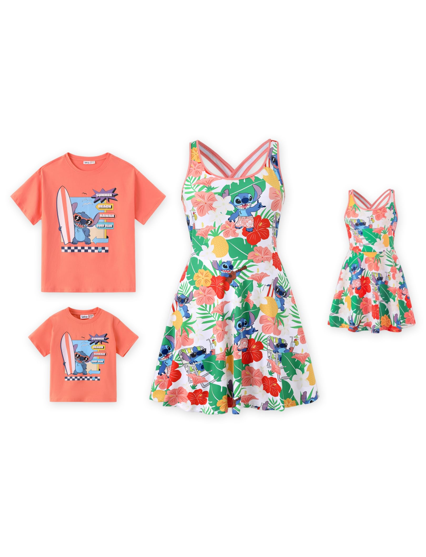 Disney Mickey and Friends Family Matching Outfits Sleeveless Dress and Short Sleeve Shirts for Mommy and Me
