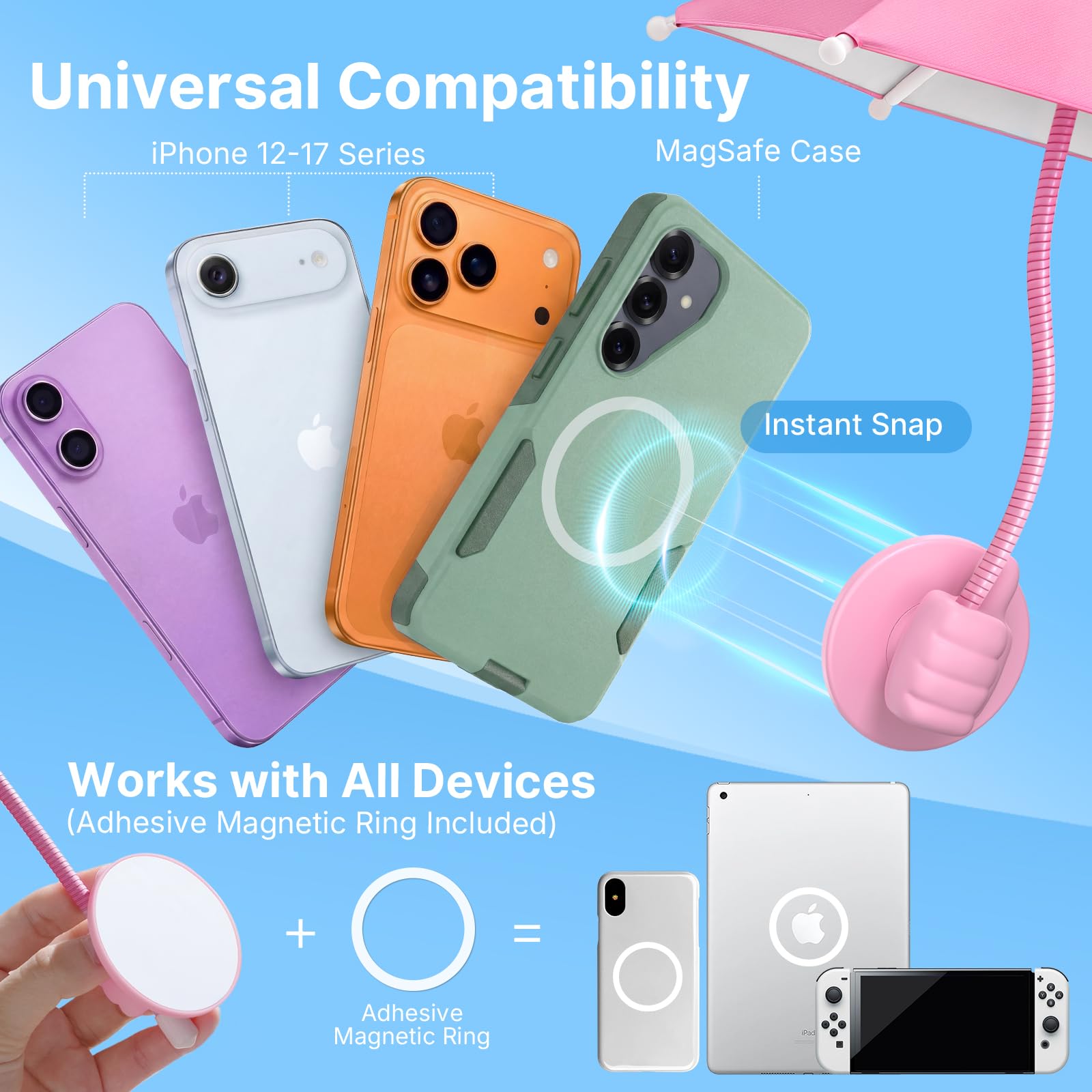 Phone Umbrella for Sun Shade Magnetic: Universal Anti-Glare Umbrella for iPhone UPF45+ Heat UV Protection Thumbs Up Women Teen Girl Gifts Trendy Stuff Pool Travel Beach Accessories Vacation Essentials