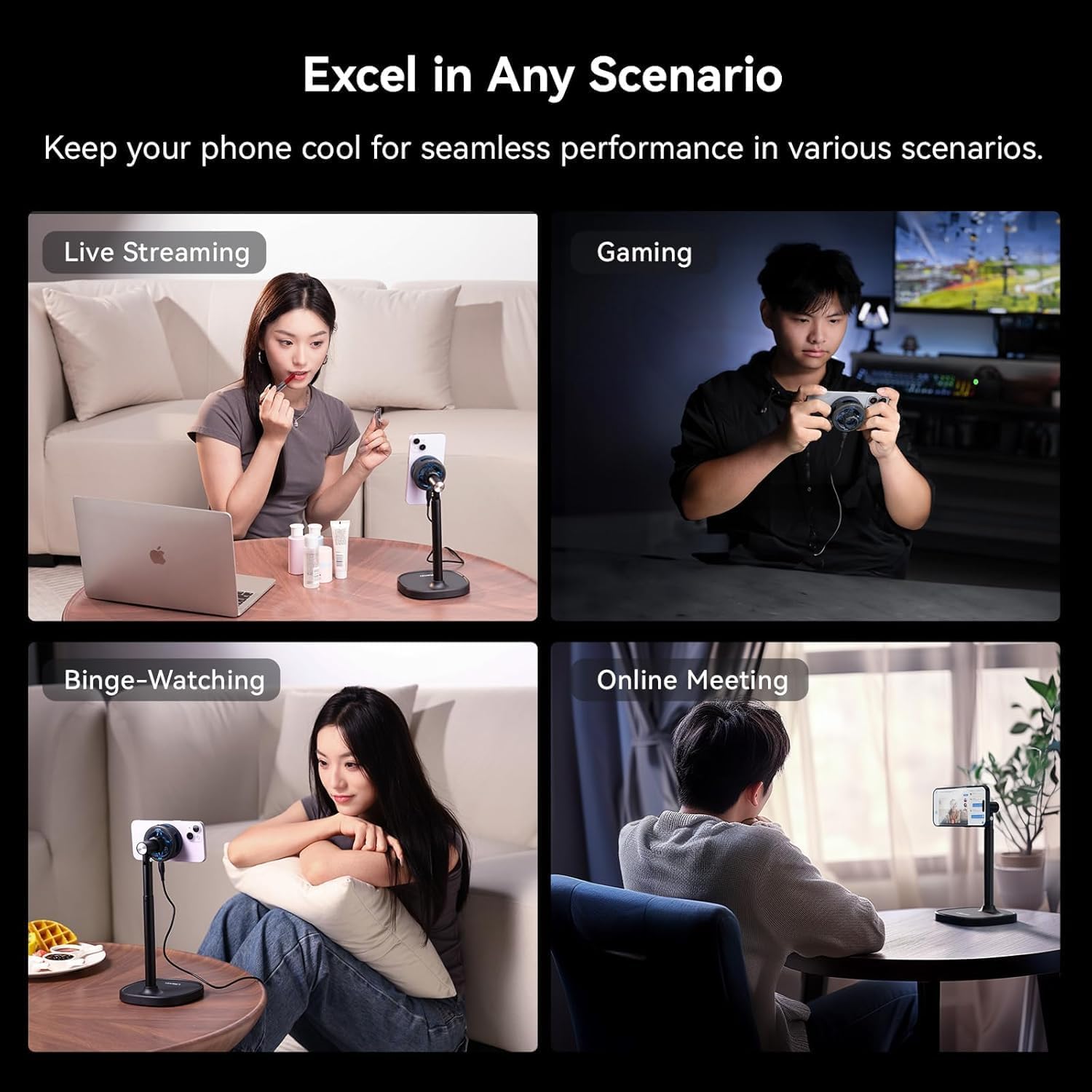 ULANZI SK-10 3-in-1 Phone Cooling Fan, Magnetic Wireless Charger Stand Compatible with iPhone 17 Pro Max, Semiconductor Cooler with Adjustable Desk Holder for Live Streaming, Gaming, Office Video Call