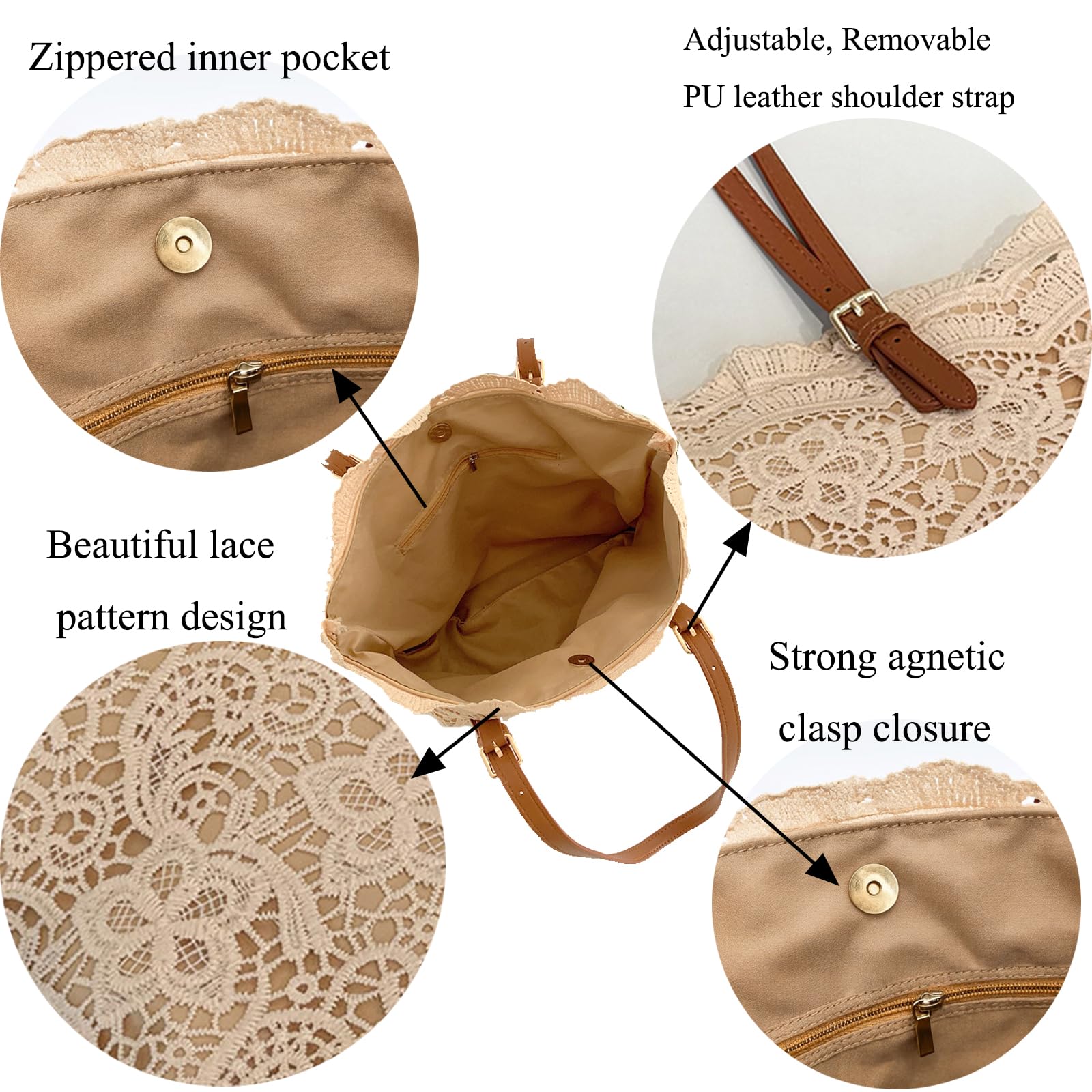 Woven Tote Hobo Bags for Women,Crochet Beach Bag Purse Knitted Shoulder Bag Handbag with Removable Strap for Vacation Travel