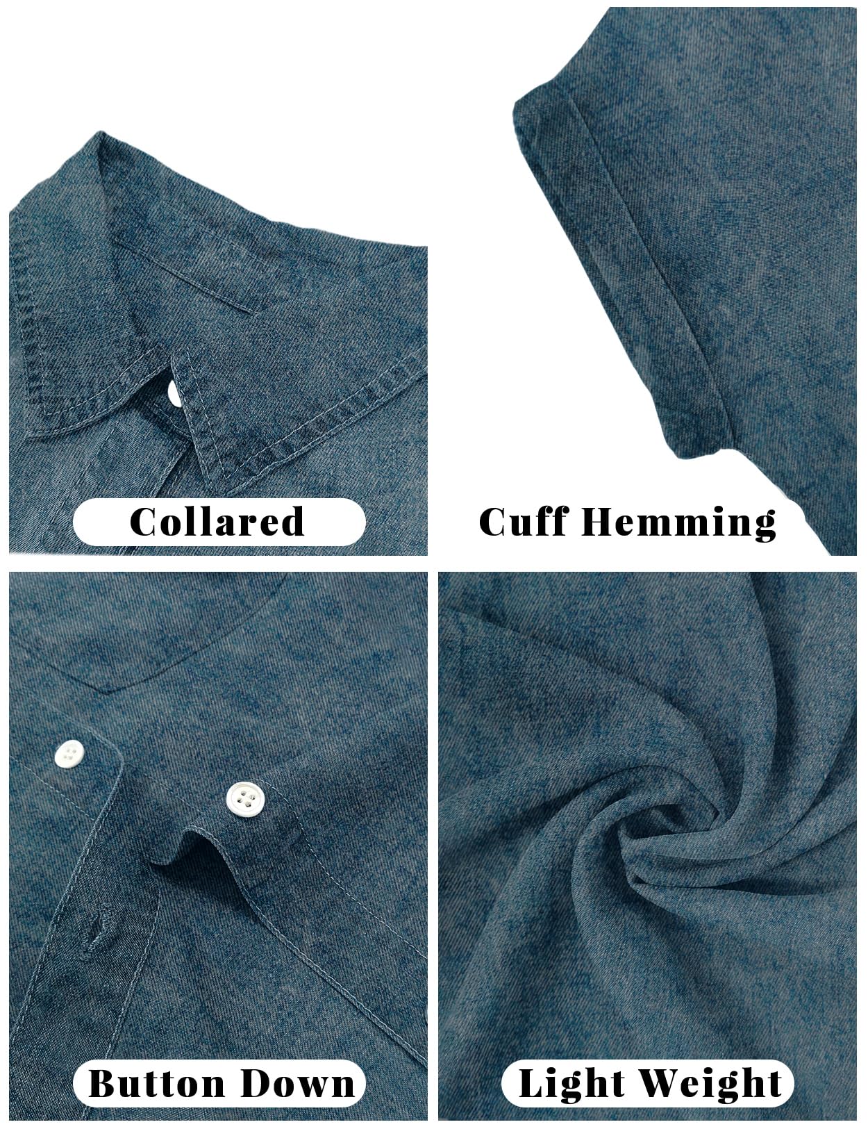 Zilcremo Women Denim Shirt Dresses Short Sleeve Distressed Jean Dress Button Down Casual Tunic Top
