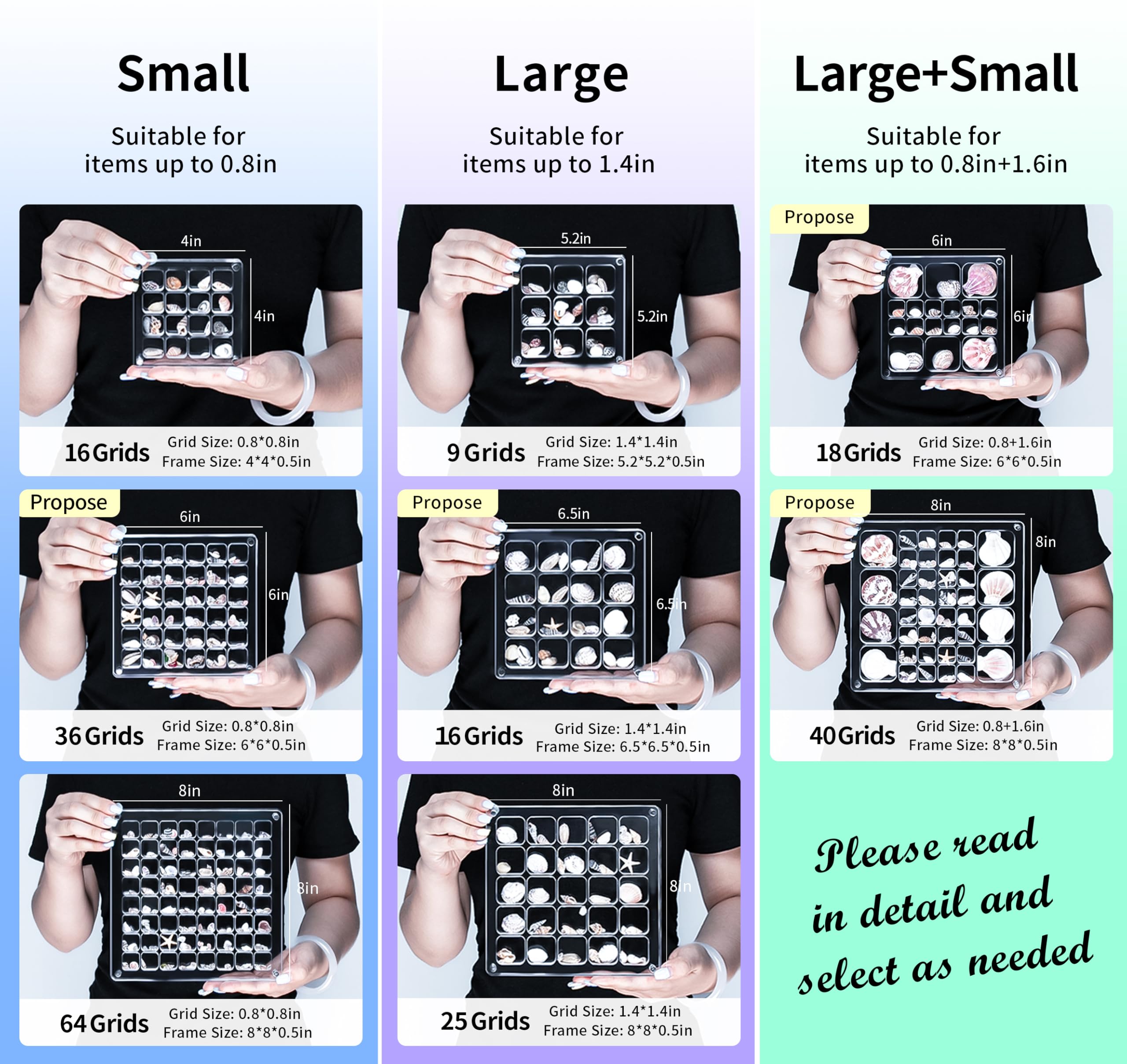 Multi-Style Clear Acrylic Magnetic Seashell Display Collecting Box, Acrylic Shadow Box for Tiny Treasure Hunting Seashell Holder Display Grid Cabinet Case Box,Display Seashell Jewelry Crystal