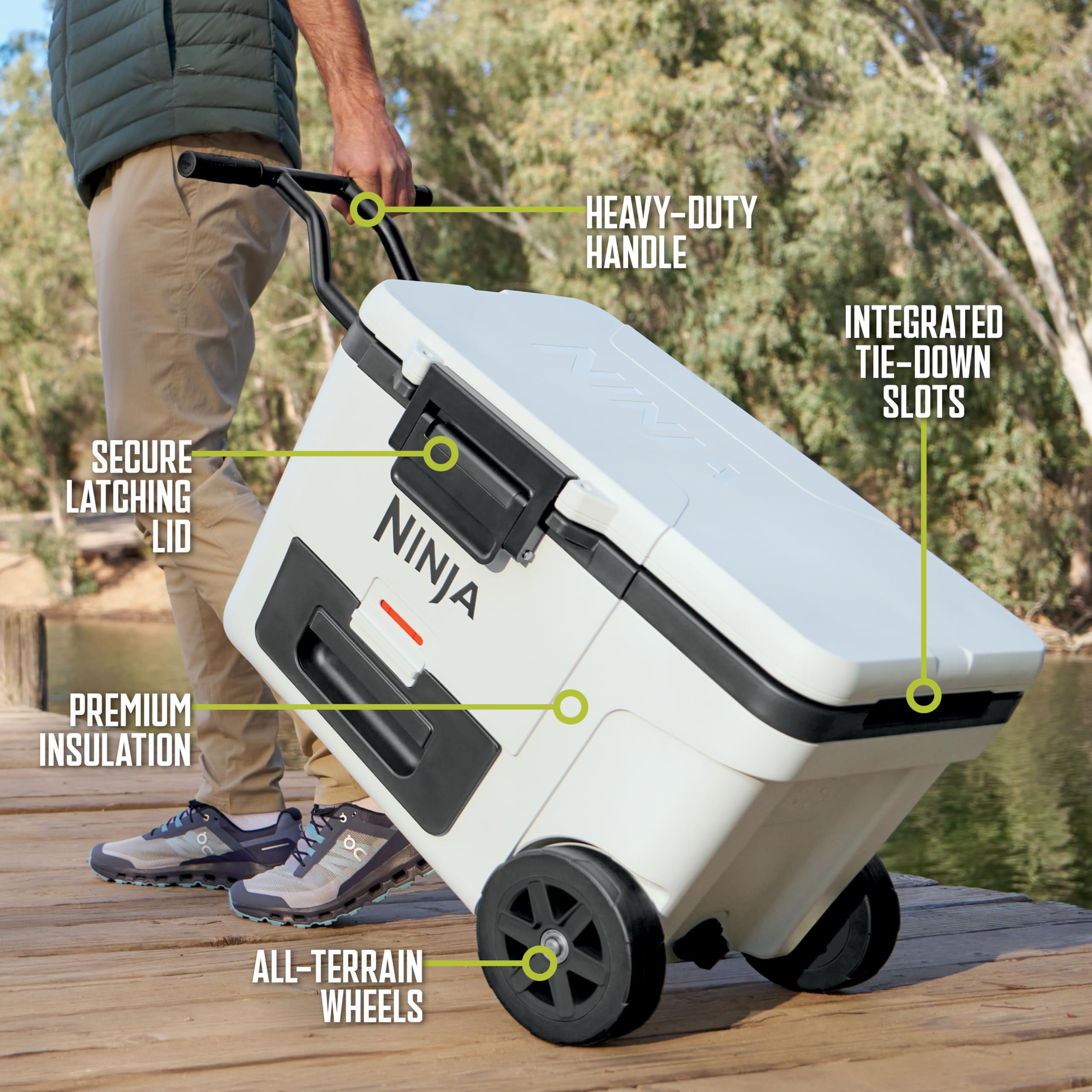 Ninja | Cooler | FrostVault 45QT Cooler with Wheels | Insulated with Temp Dry Storage Drawer | Keeps Ice Cold for Days | for the Beach, Camping, Picnics & More | Cloud White | FB245WH