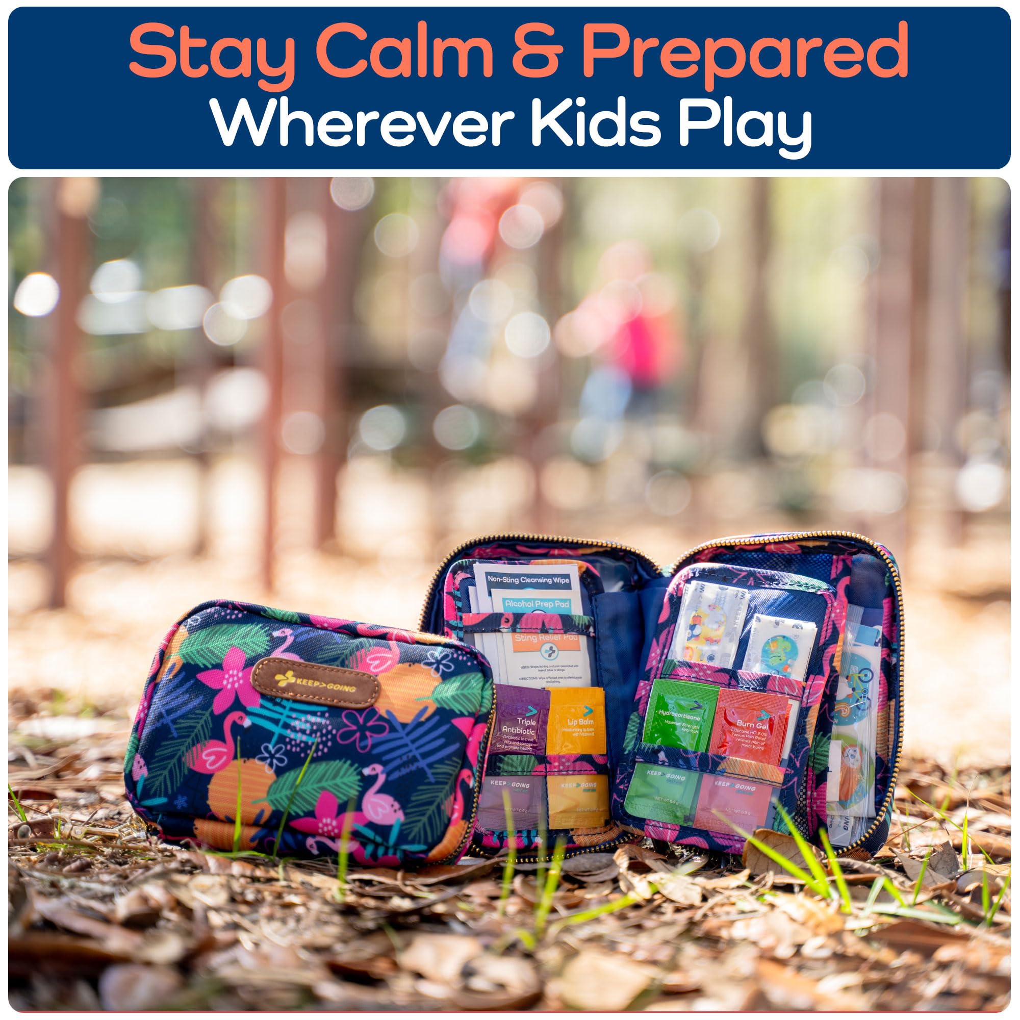 Keep Going Travel First Aid Kit for Kids – 130 Pc.for Purse, Diaper Bag, Backpack, & Suitcase, with Latex-Free Bandages – 7 x 5 x 2 in. Travel First Aid Kit TSA-Approved