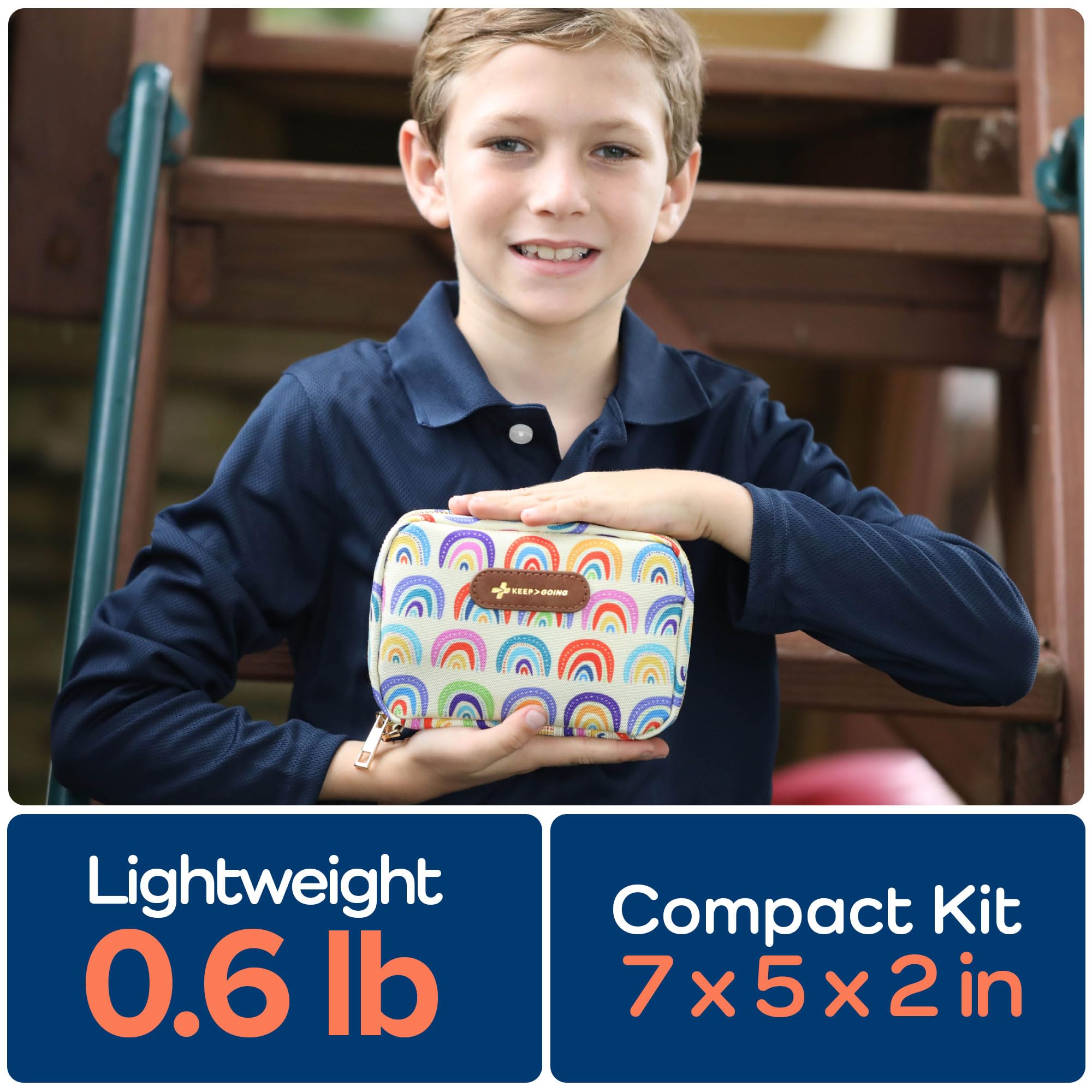Keep Going Travel First Aid Kit for Kids – 130 Pc.for Purse, Diaper Bag, Backpack, & Suitcase, with Latex-Free Bandages – 7 x 5 x 2 in. Travel First Aid Kit TSA-Approved