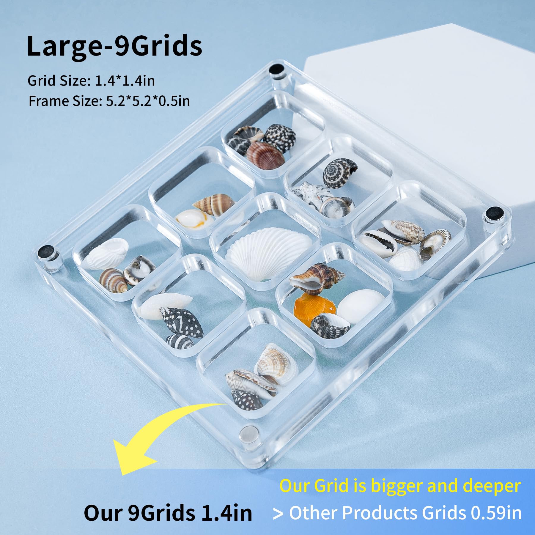 Multi-Style Clear Acrylic Magnetic Seashell Display Collecting Box, Acrylic Shadow Box for Tiny Treasure Hunting Seashell Holder Display Grid Cabinet Case Box,Display Seashell Jewelry Crystal
