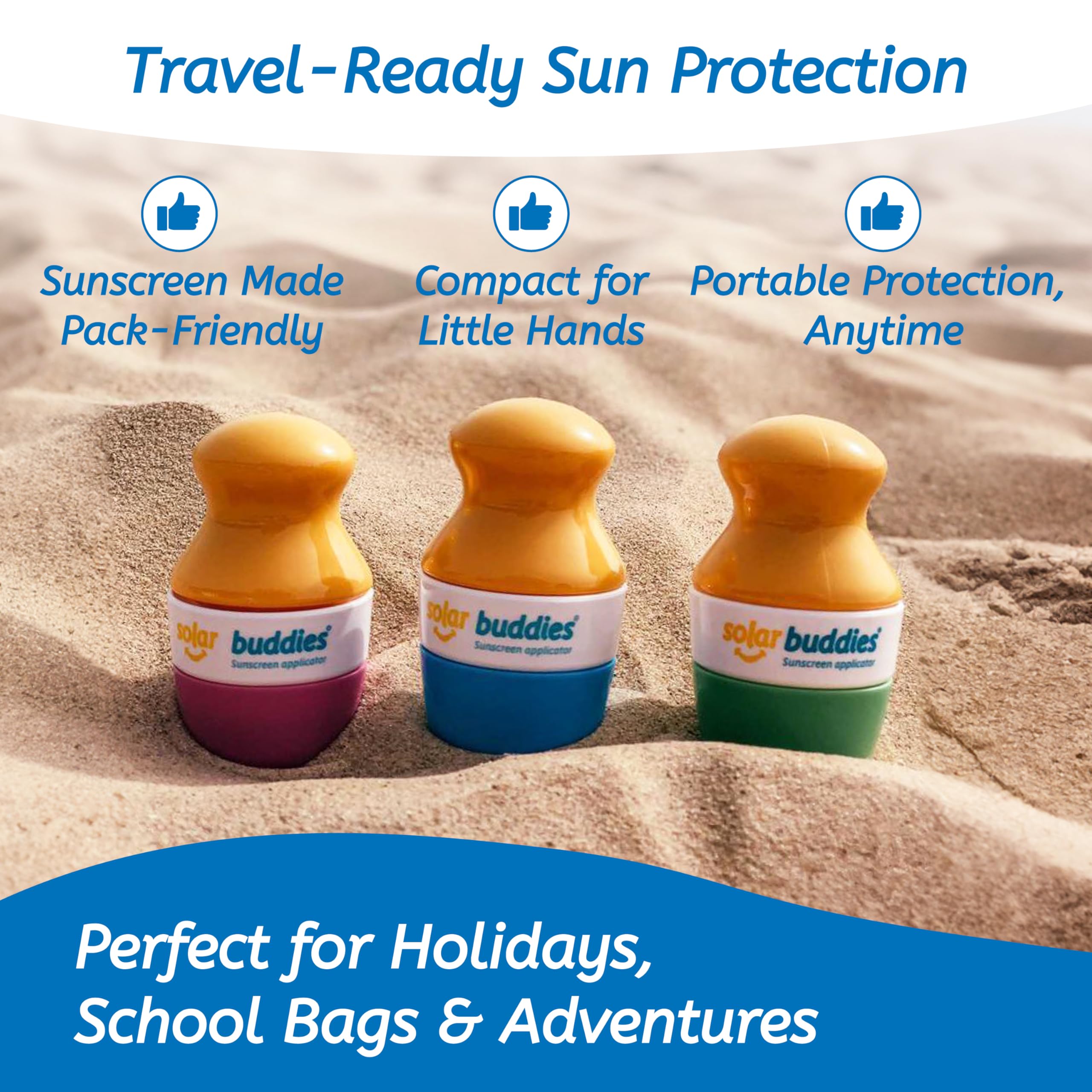 Solar Buddies Sunscreen Applicator – Full Blue & Pink Duo – BPA-Free Refillable Roll-on Sponge for Sunscreens & Lotions – For Kids, Adults & Families – 3.4Fl Oz – Perfect for Travel