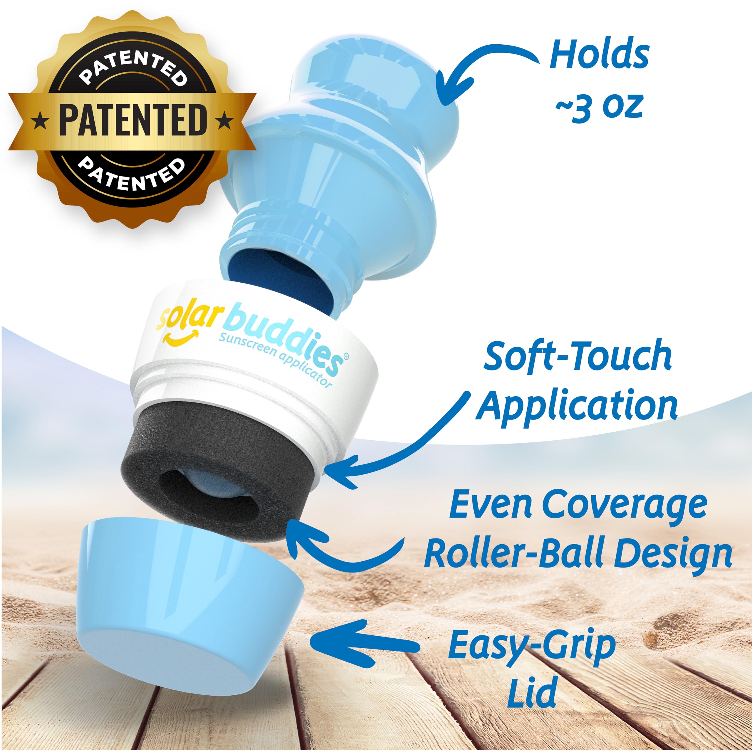 Solar Buddies Sunscreen Applicator – Full Blue & Pink Duo – BPA-Free Refillable Roll-on Sponge for Sunscreens & Lotions – For Kids, Adults & Families – 3.4Fl Oz – Perfect for Travel