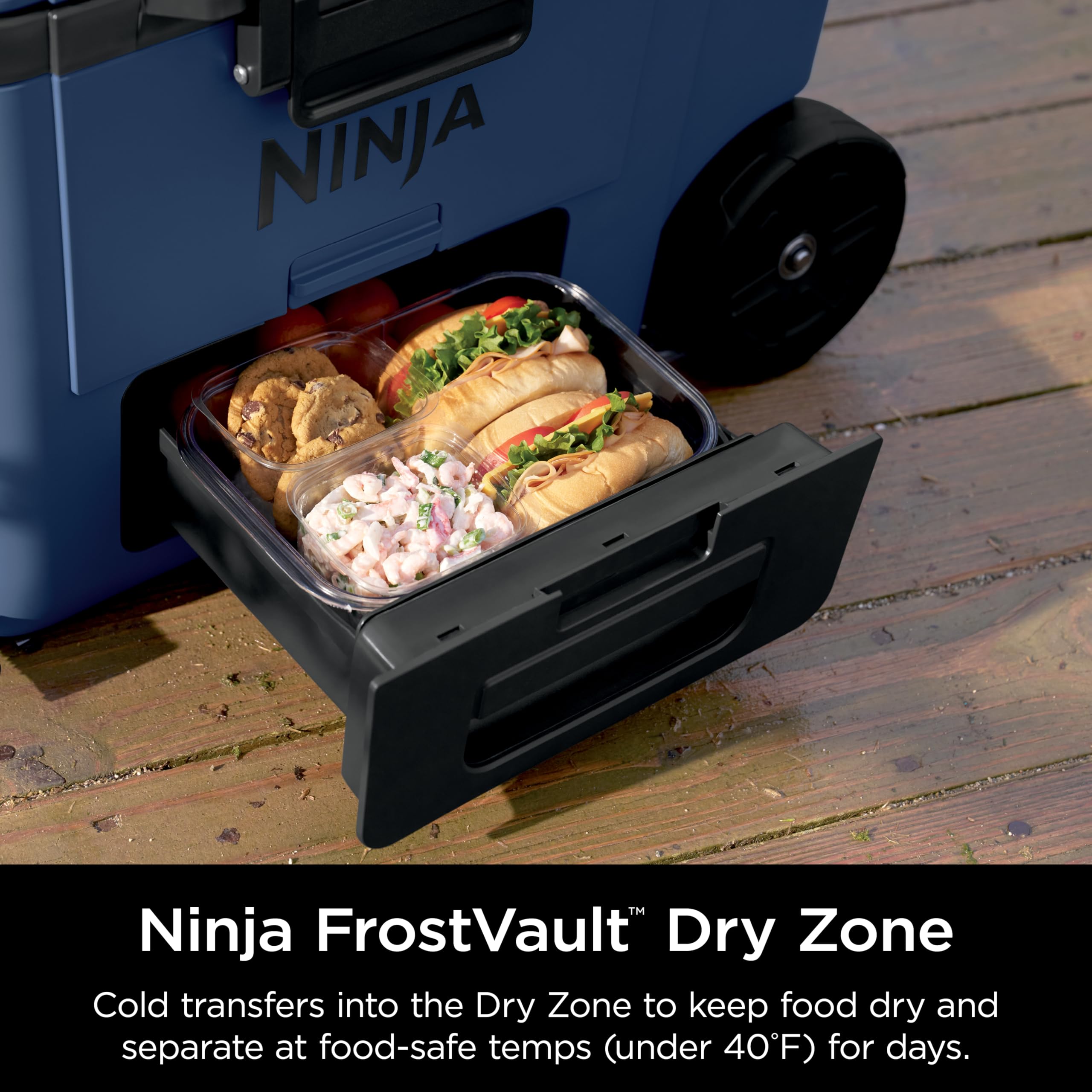 Ninja | Cooler | FrostVault 45QT Cooler with Wheels | Insulated with Temp Dry Storage Drawer | Keeps Ice Cold for Days | for the Beach, Camping, Picnics & More | Cloud White | FB245WH