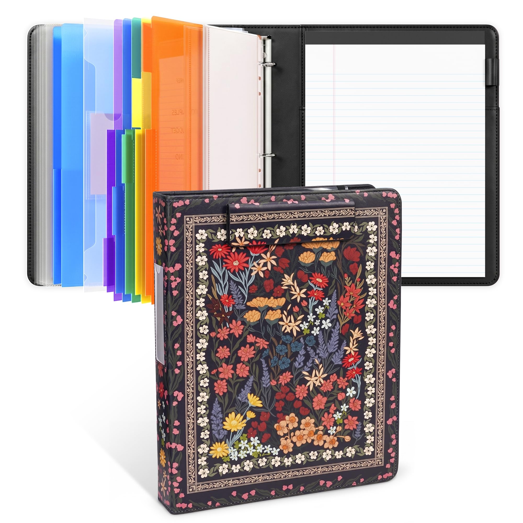 JoyCat 3 Ring Binder Clipboard with Storage,12.4"x10.2"Magnetic Clipboard Folder with 5 Expandable Folders,Refillable Lined Notepad (11" x 8.5"),Ideal for School Office Nursing(Pink)