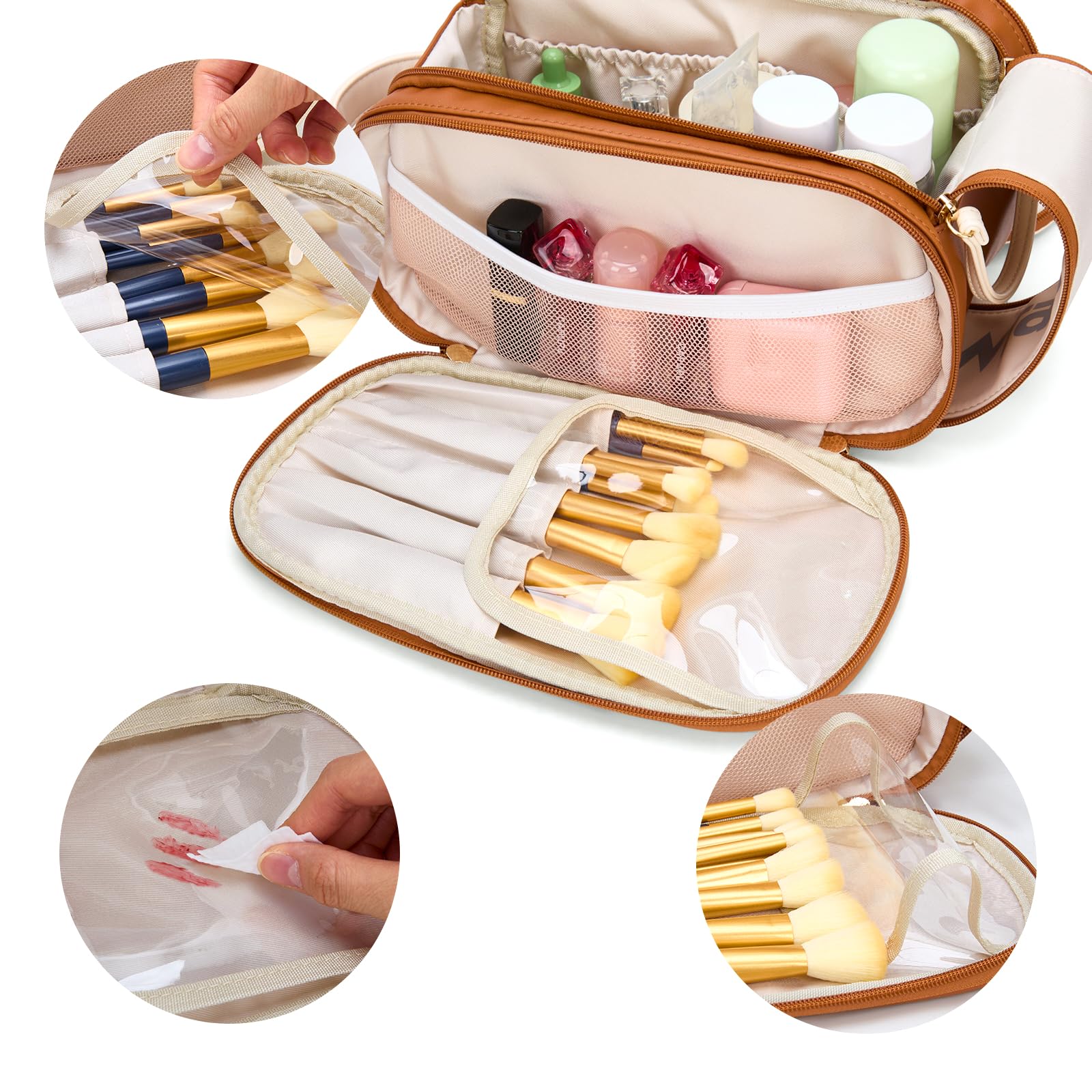 Montana West X Wrangler Large Makeup Bag Travel Toiletry Bag Portable Cosmetic Bag Make Up Organizer with Divider and Handle for Women