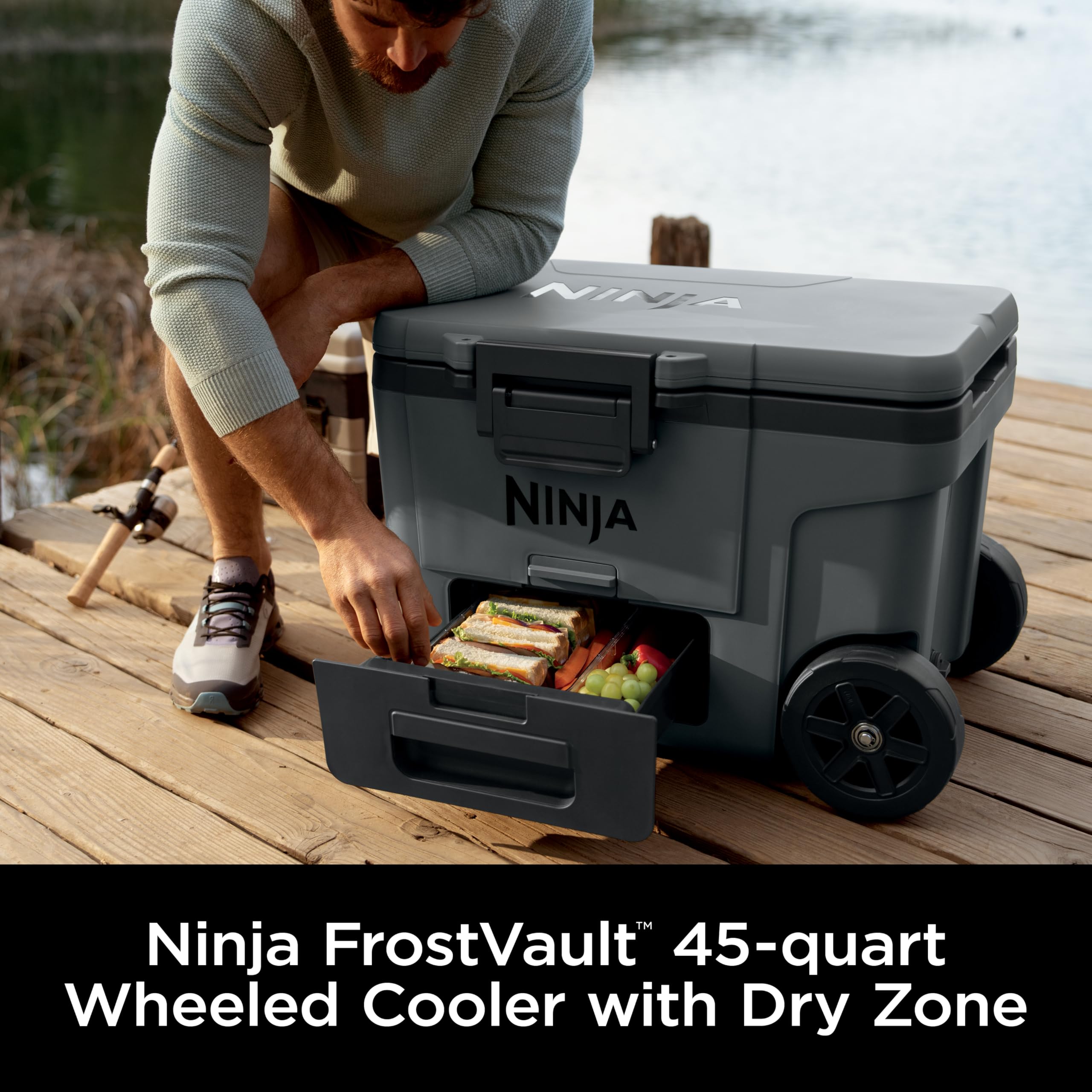 Ninja | Cooler | FrostVault 45QT Cooler with Wheels | Insulated with Temp Dry Storage Drawer | Keeps Ice Cold for Days | for the Beach, Camping, Picnics & More | Cloud White | FB245WH