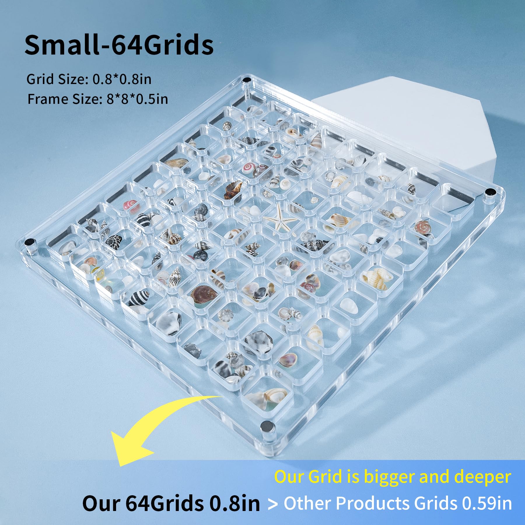Multi-Style Clear Acrylic Magnetic Seashell Display Collecting Box, Acrylic Shadow Box for Tiny Treasure Hunting Seashell Holder Display Grid Cabinet Case Box,Display Seashell Jewelry Crystal