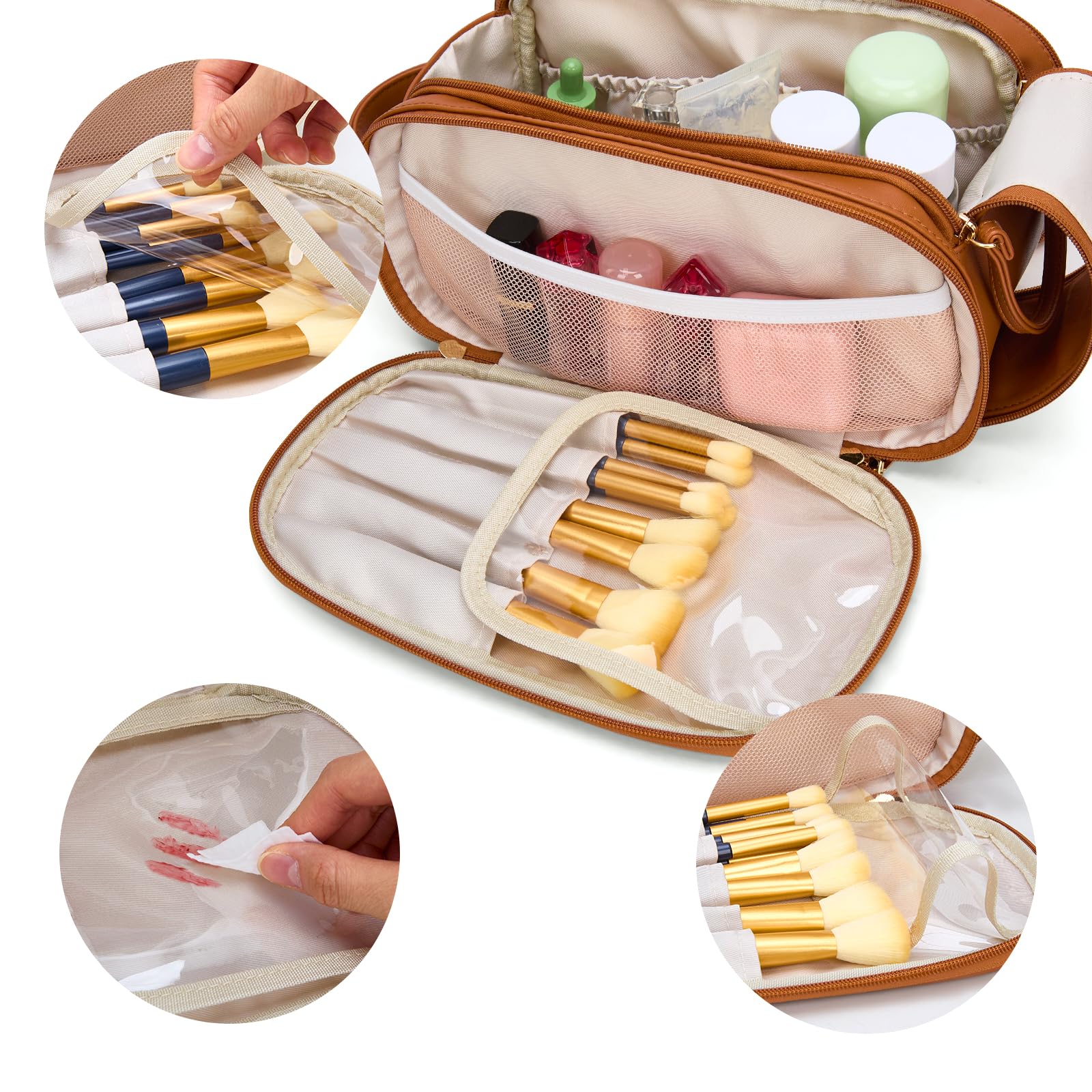 Montana West X Wrangler Large Makeup Bag Travel Toiletry Bag Portable Cosmetic Bag Make Up Organizer with Divider and Handle for Women