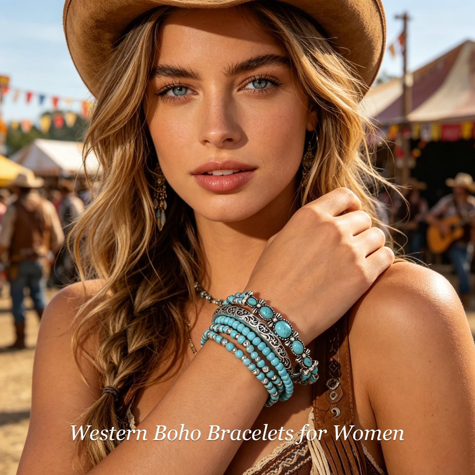 Navajo Pearls Jewelry Turquoise Western Bracelets Boho Native Jewelry Beaded Bracelet Stack for Summer Clothes Country Concert Outfits