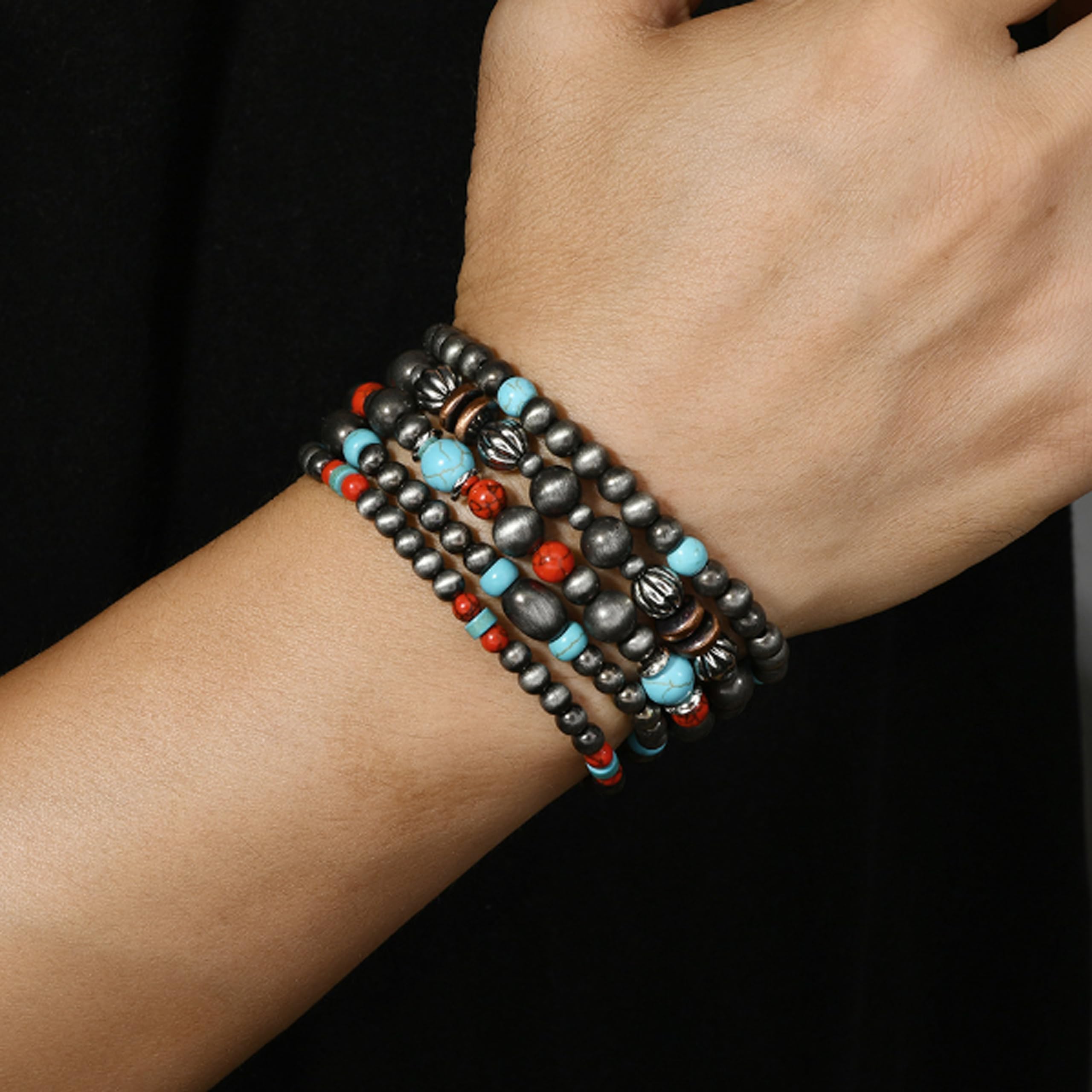 Navajo Pearls Jewelry Turquoise Western Bracelets Boho Native Jewelry Beaded Bracelet Stack for Summer Clothes Country Concert Outfits