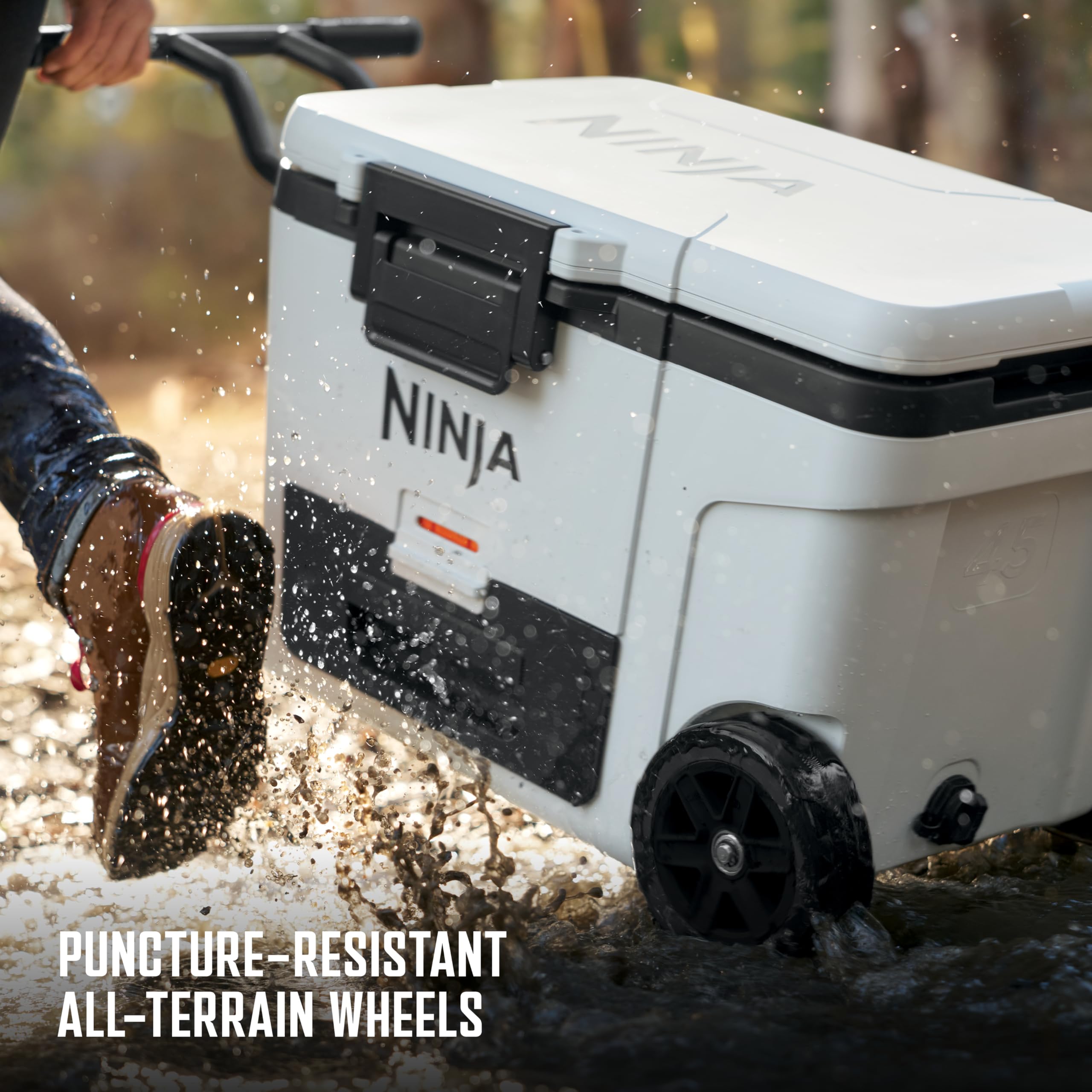 Ninja | Cooler | FrostVault 45QT Cooler with Wheels | Insulated with Temp Dry Storage Drawer | Keeps Ice Cold for Days | for the Beach, Camping, Picnics & More | Cloud White | FB245WH
