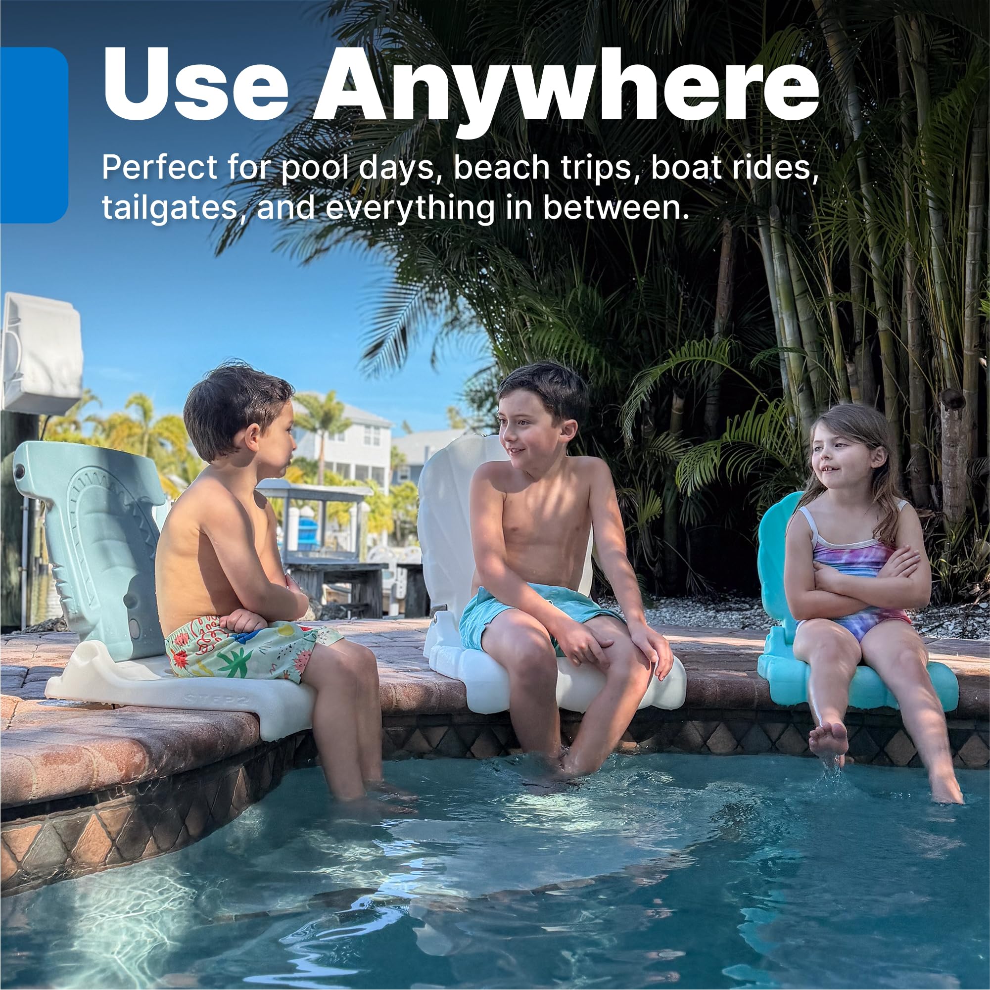 Step2 Kids Shell Flip Seat 2 Pack, Portable Outdoor Chair for Poolside, Camping, Beach, Stadium, Providing Back Support, Made of UV20 Durable Plastic, Mint