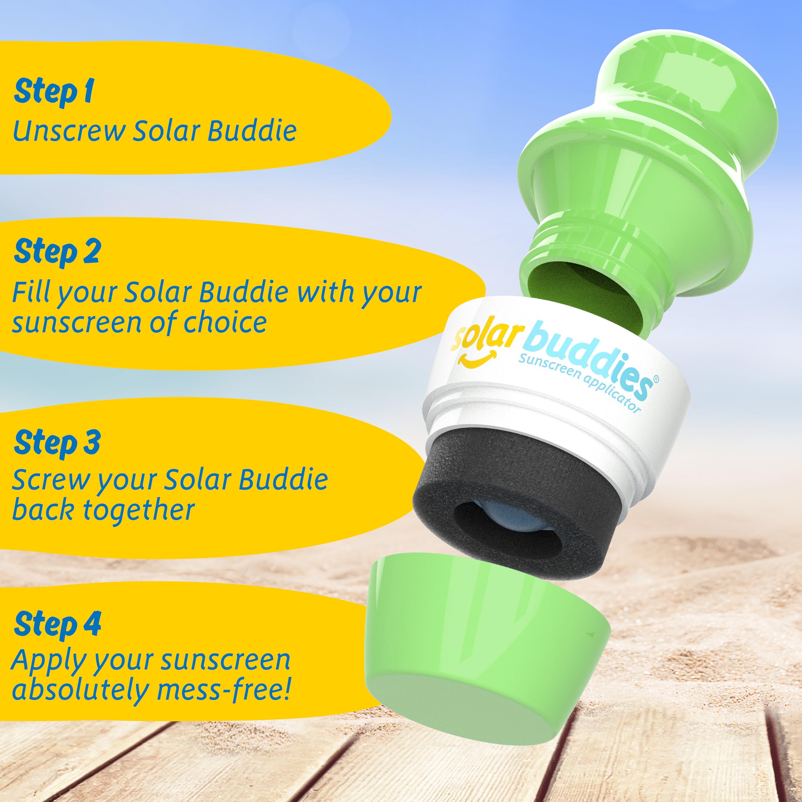 Solar Buddies Sunscreen Applicator – Full Blue & Pink Duo – BPA-Free Refillable Roll-on Sponge for Sunscreens & Lotions – For Kids, Adults & Families – 3.4Fl Oz – Perfect for Travel