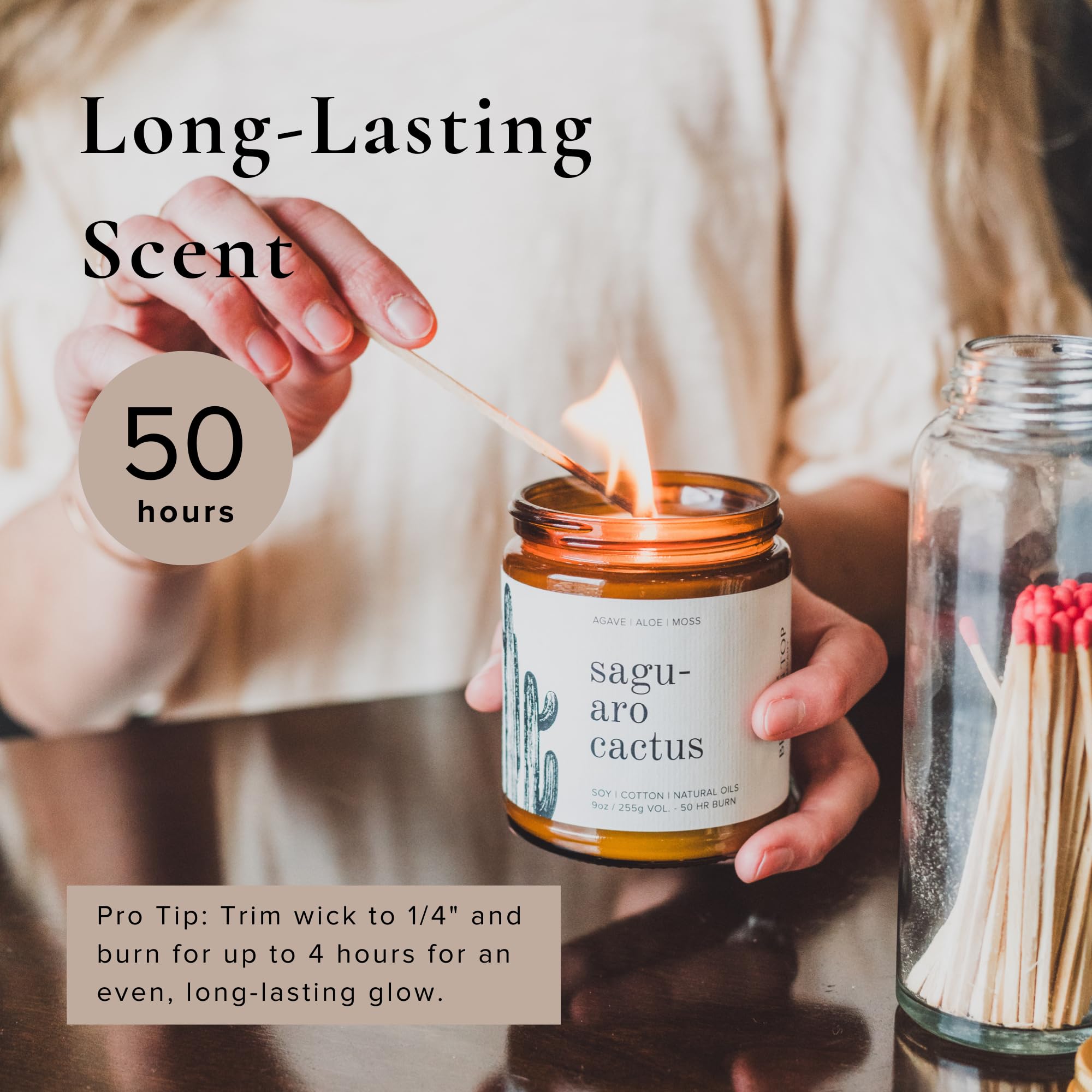 Broken Top Saguaro Cactus Pure Soy Candle | 9 oz. | Agave, Aloe & Moss. 50-Hour Burn Time. Natural Cotton Wick, Vegan, No Parabens, No Phthalates