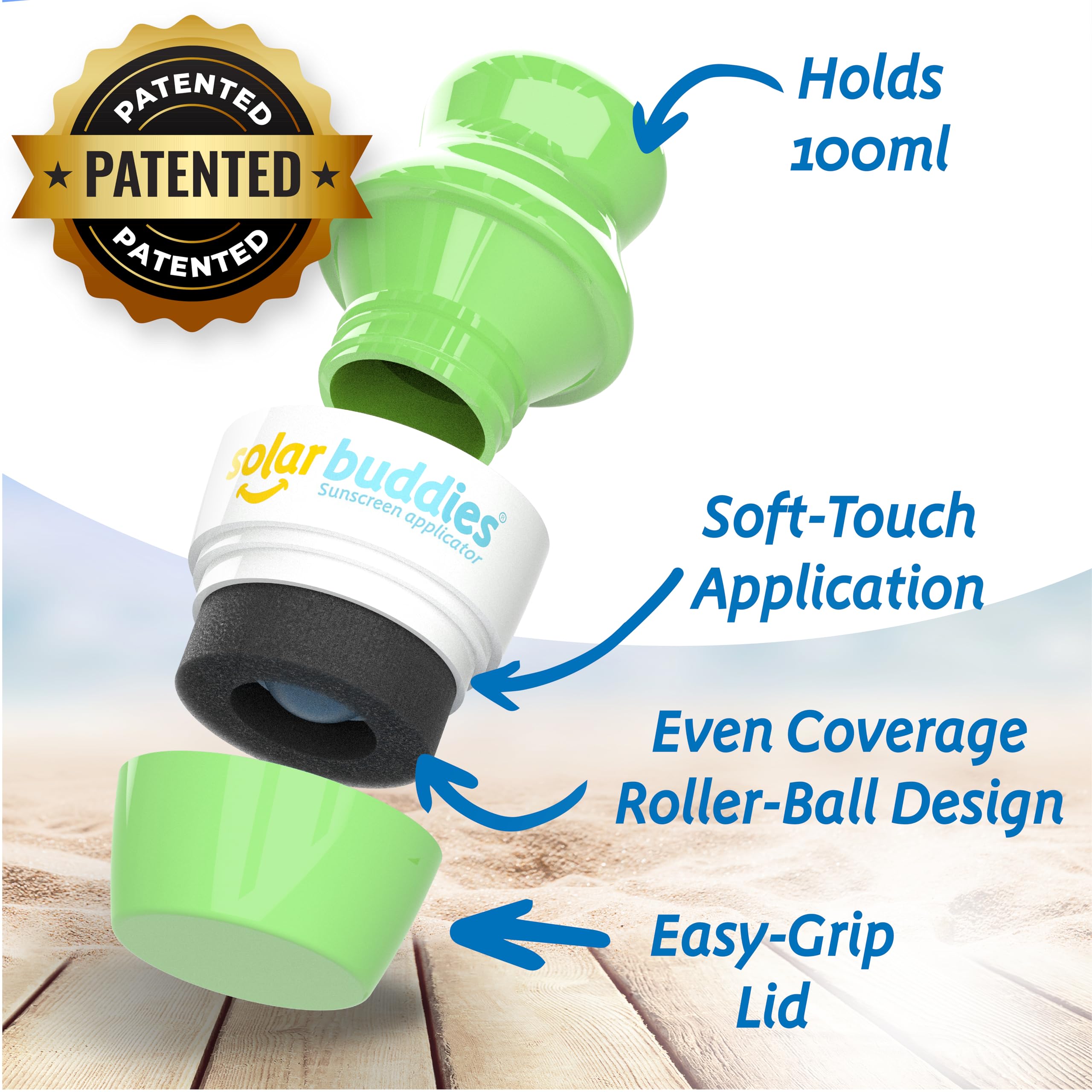 Solar Buddies Sunscreen Applicator – Full Blue & Pink Duo – BPA-Free Refillable Roll-on Sponge for Sunscreens & Lotions – For Kids, Adults & Families – 3.4Fl Oz – Perfect for Travel