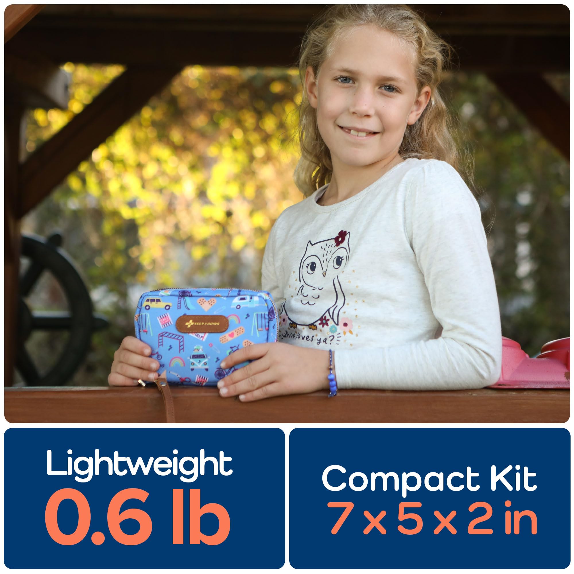 Keep Going Travel First Aid Kit for Kids – 130 Pc.for Purse, Diaper Bag, Backpack, & Suitcase, with Latex-Free Bandages – 7 x 5 x 2 in. Travel First Aid Kit TSA-Approved