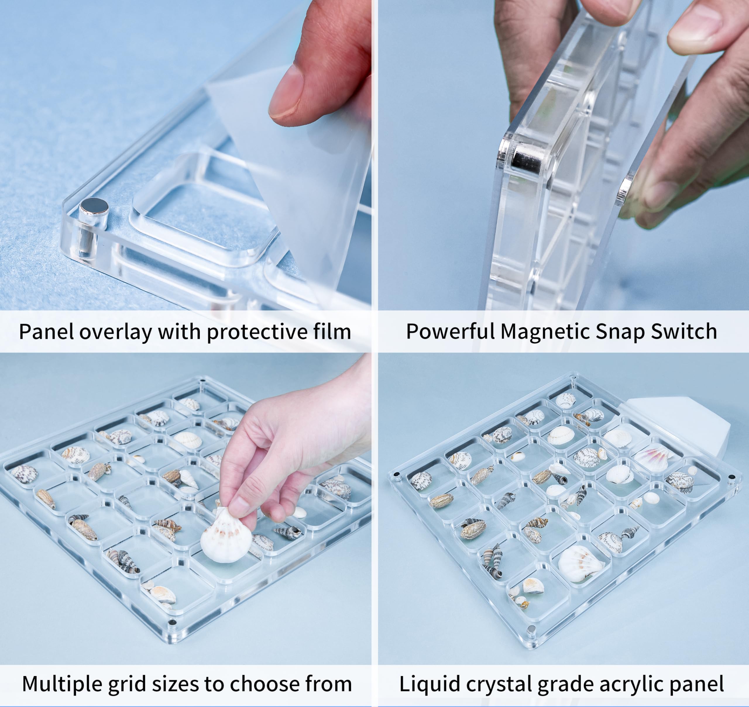 Multi-Style Clear Acrylic Magnetic Seashell Display Collecting Box, Acrylic Shadow Box for Tiny Treasure Hunting Seashell Holder Display Grid Cabinet Case Box,Display Seashell Jewelry Crystal