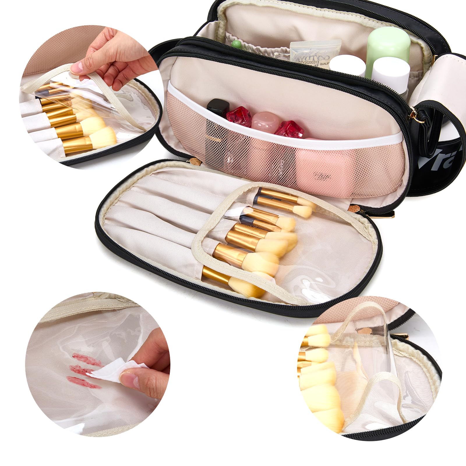Montana West X Wrangler Large Makeup Bag Travel Toiletry Bag Portable Cosmetic Bag Make Up Organizer with Divider and Handle for Women