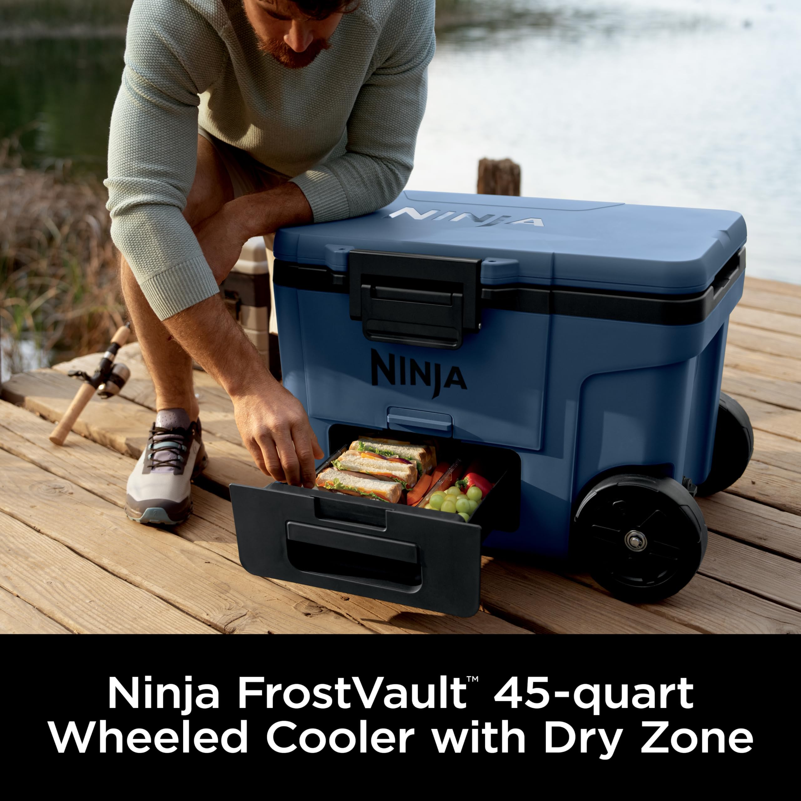 Ninja | Cooler | FrostVault 45QT Cooler with Wheels | Insulated with Temp Dry Storage Drawer | Keeps Ice Cold for Days | for the Beach, Camping, Picnics & More | Cloud White | FB245WH