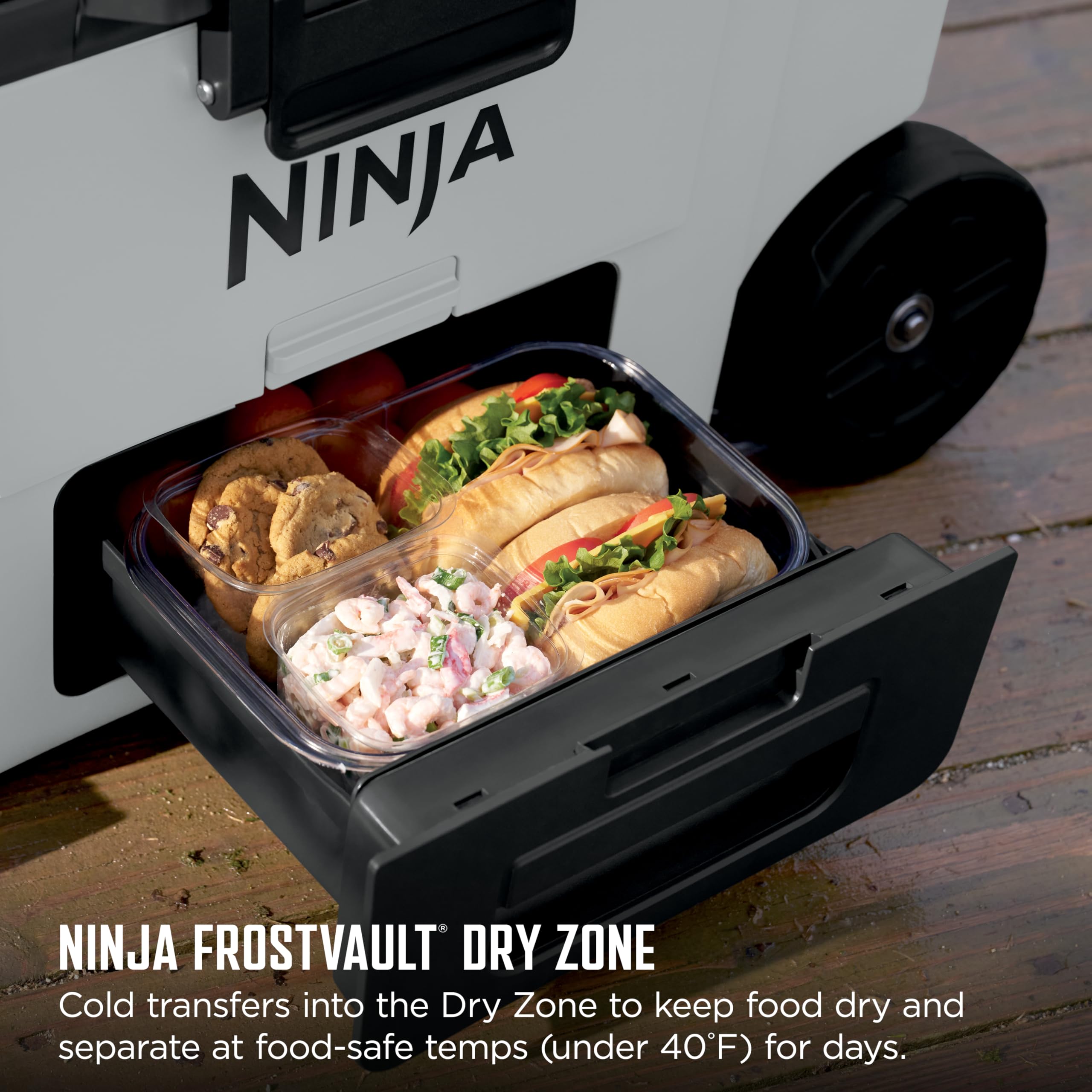 Ninja | Cooler | FrostVault 45QT Cooler with Wheels | Insulated with Temp Dry Storage Drawer | Keeps Ice Cold for Days | for the Beach, Camping, Picnics & More | Cloud White | FB245WH